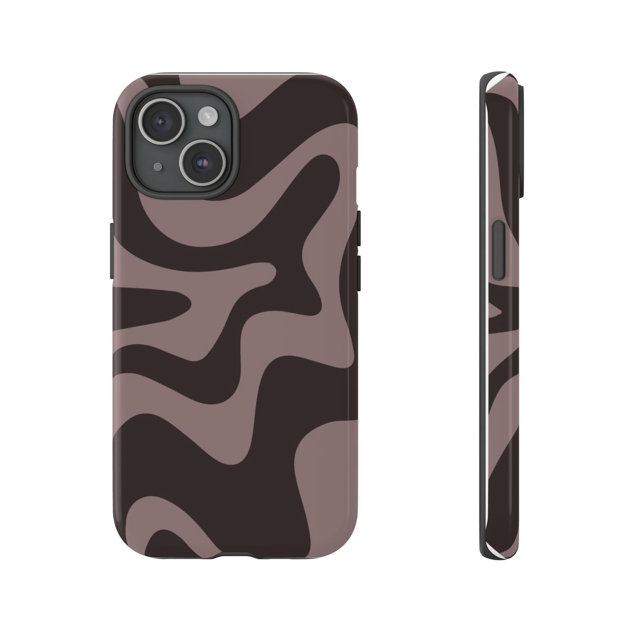 Camouflage Swirl iPhone Case — Matte Brown Abstract Camo Protective Cover
