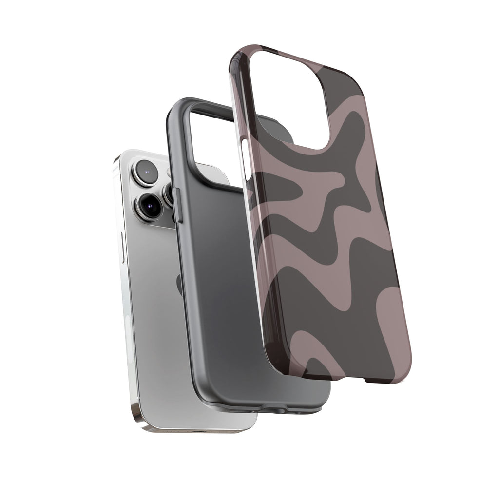 Camouflage Swirl iPhone Case — Matte Brown Abstract Camo Protective Cover