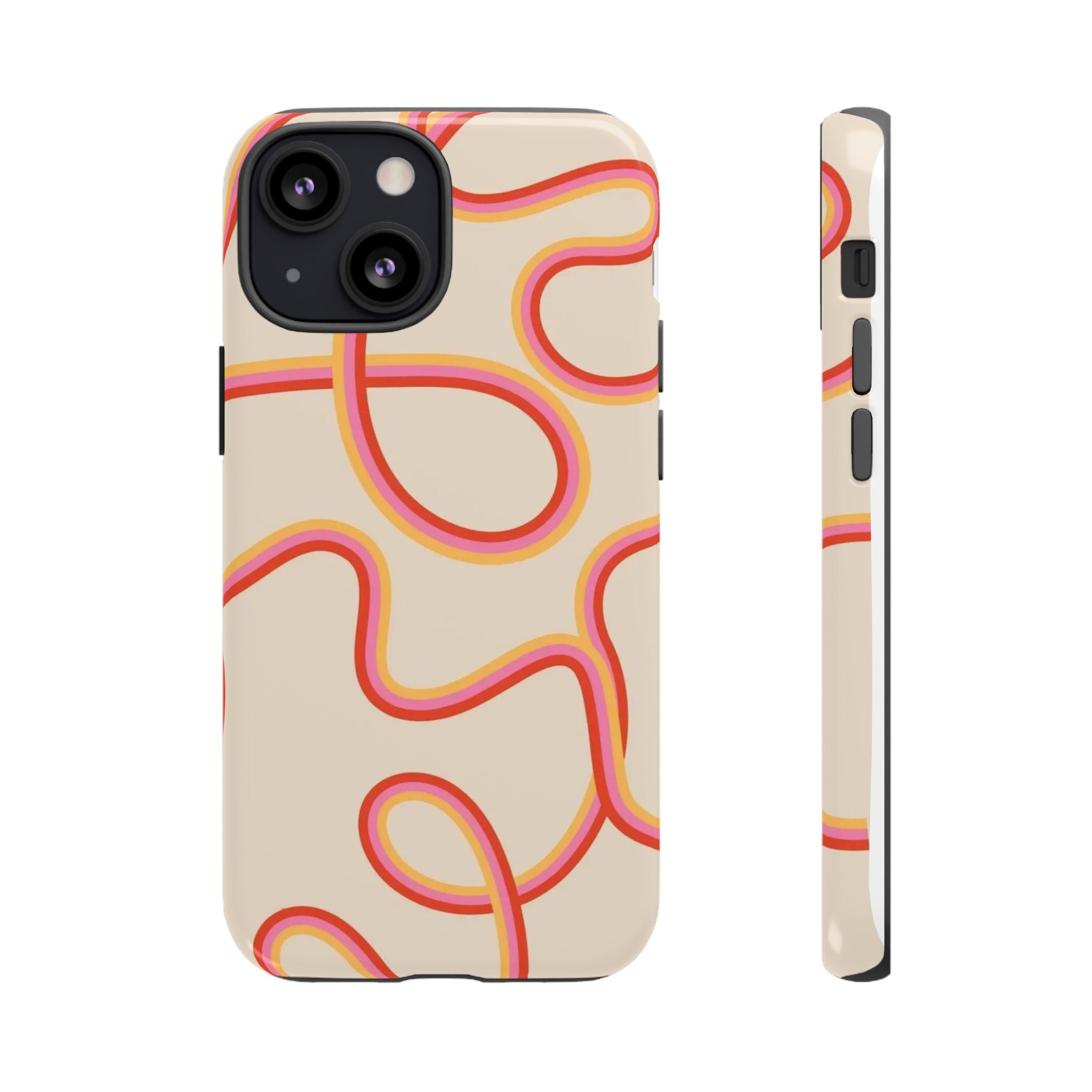 Retro Loop Pattern iPhone Case – Peach & Sunset Abstract Tough Case