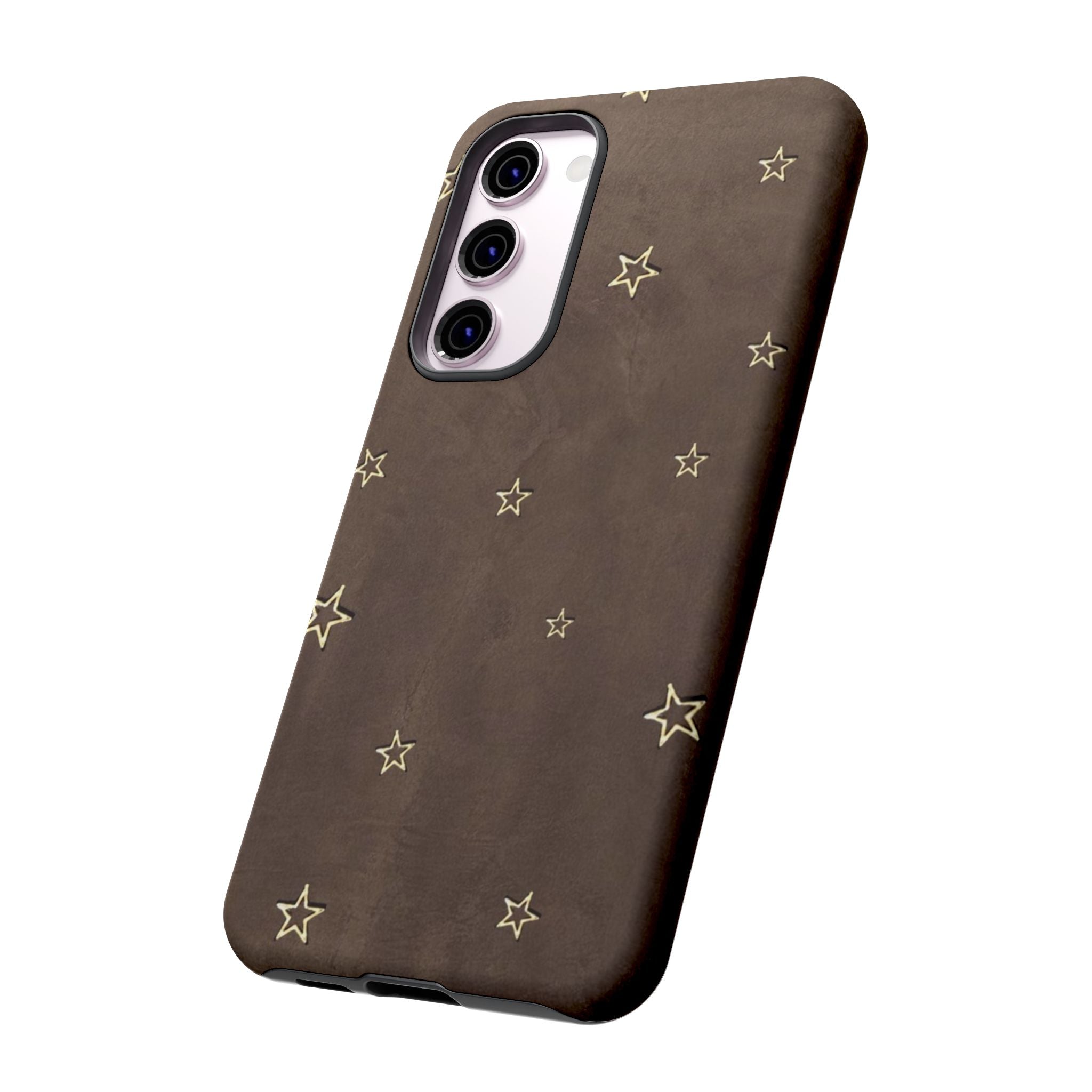 Brown Star Pattern Tough Phone Case – Rugged Leather-Look Protection