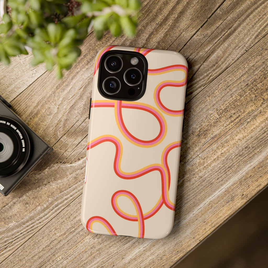 Retro Loop Pattern iPhone Case – Peach & Sunset Abstract Tough Case