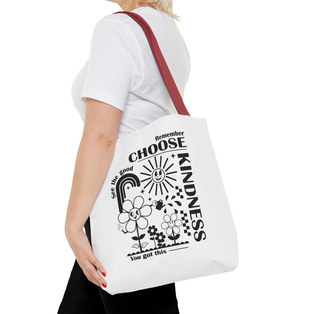 Choose Kindness Tote Bag — Inspirational Floral Rainbow Canvas Market Tote