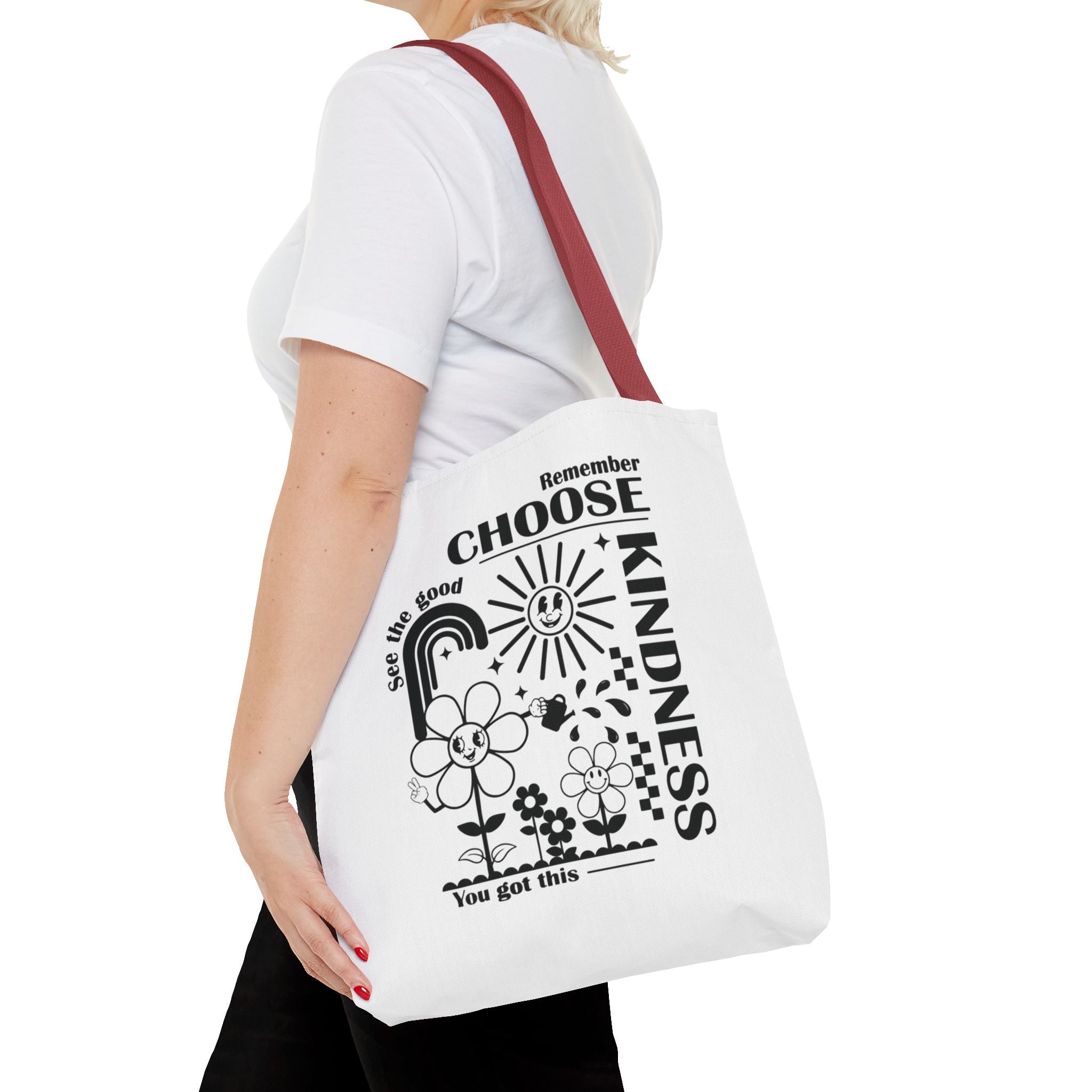 Choose Kindness Tote Bag — Inspirational Floral Rainbow Canvas Market Tote