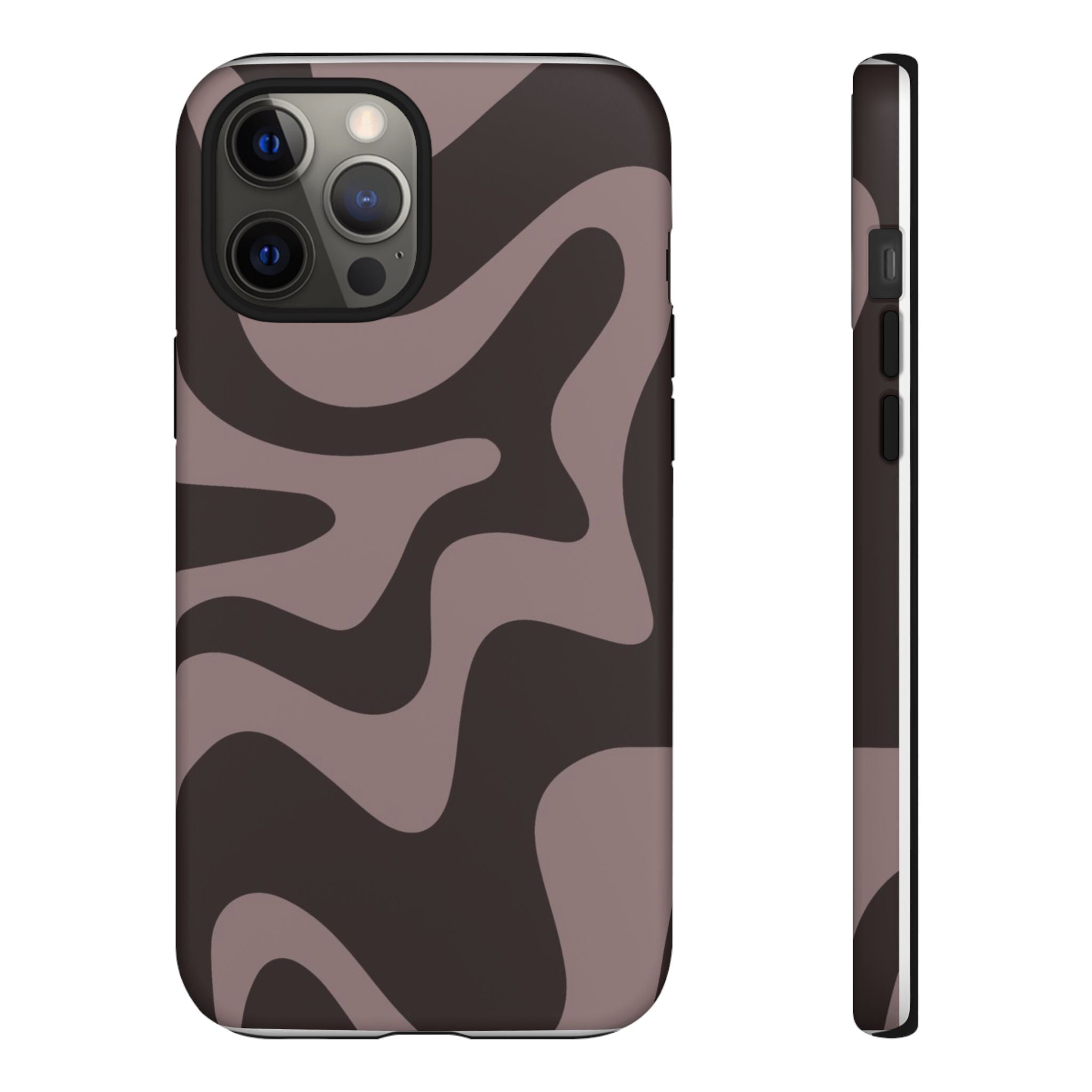 Camouflage Swirl iPhone Case — Matte Brown Abstract Camo Protective Cover
