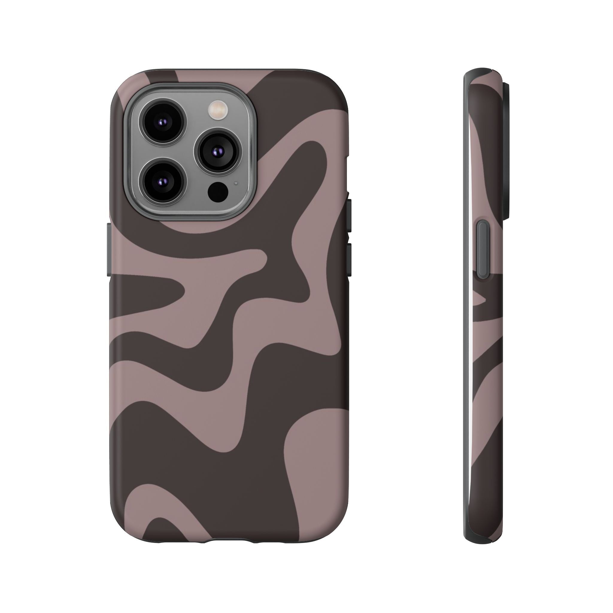Camouflage Swirl iPhone Case — Matte Brown Abstract Camo Protective Cover