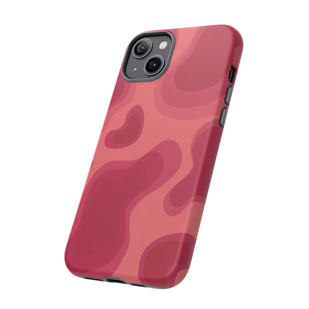 Red Pink Camo iPhone Case — Abstract Heart Pattern Tough Protective Cover