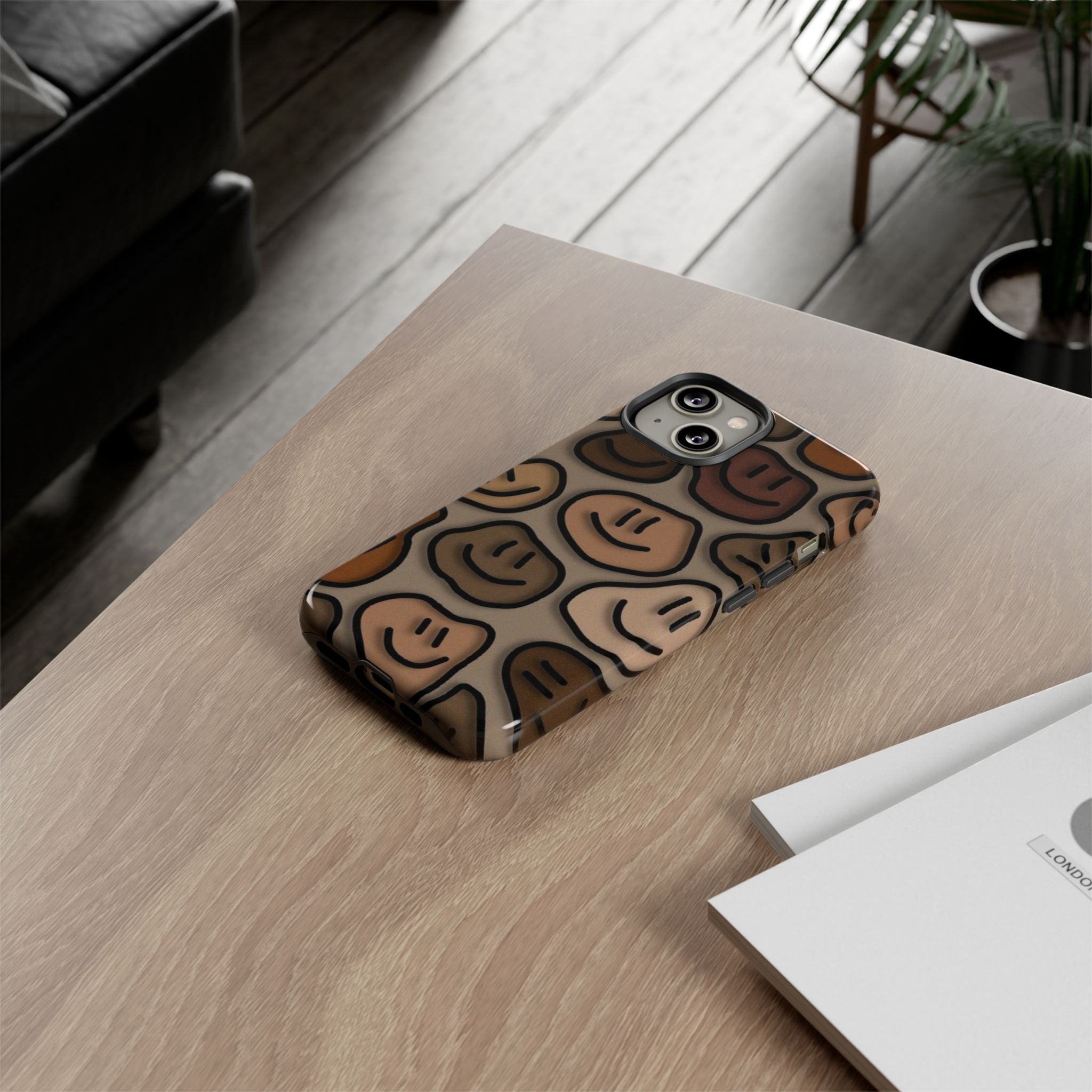 Smiley Faces iPhone Case — Neutral Brown Diverse Smiles Protective Cover