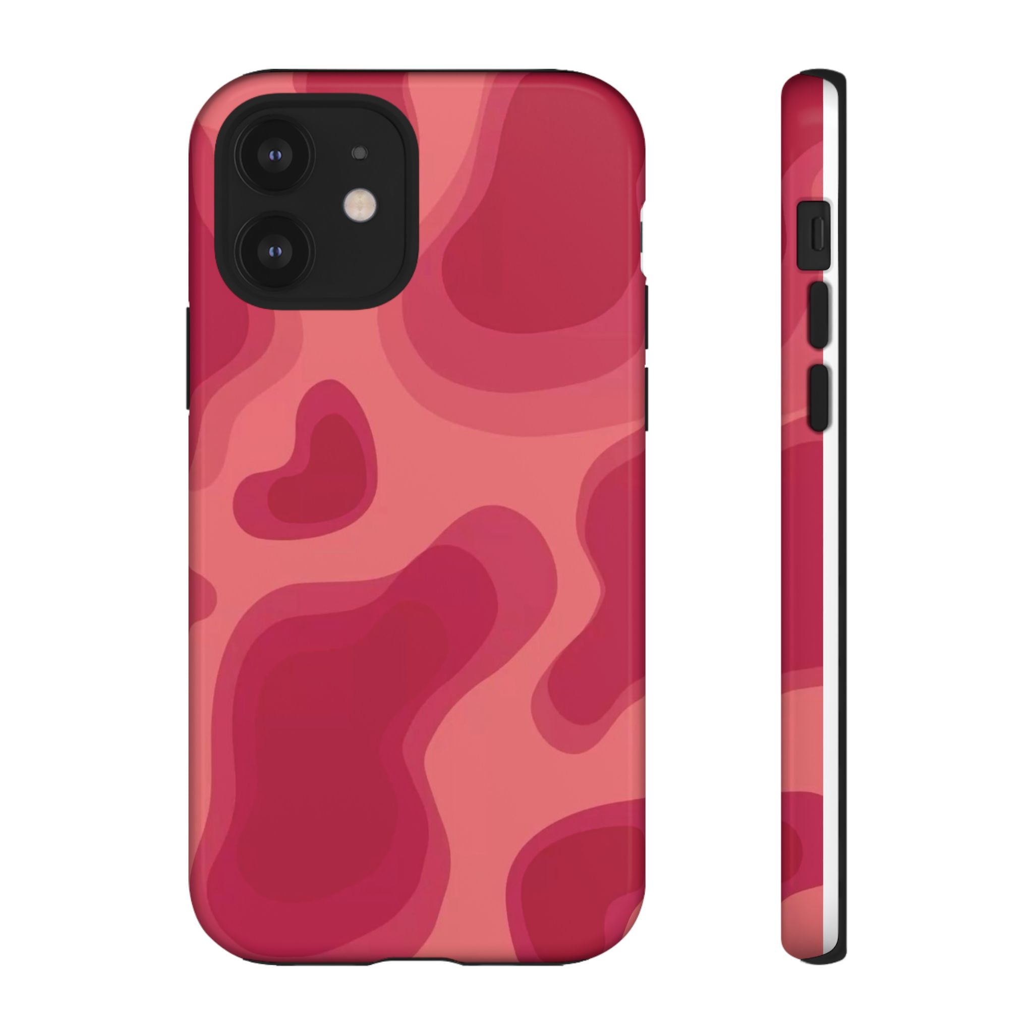 Red Pink Camo iPhone Case — Abstract Heart Pattern Tough Protective Cover