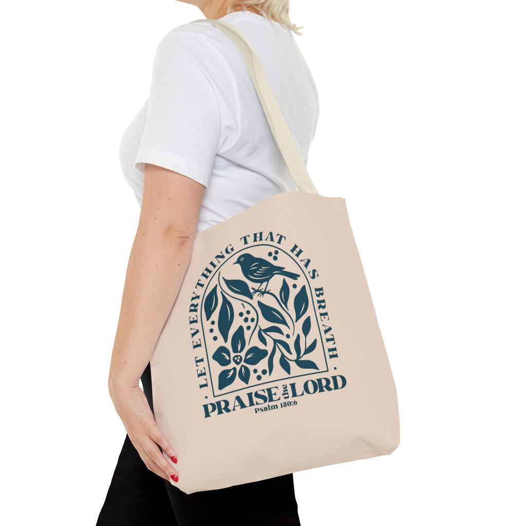 "Praise the Lord" Floral Psalm 150:6 Tote Bag