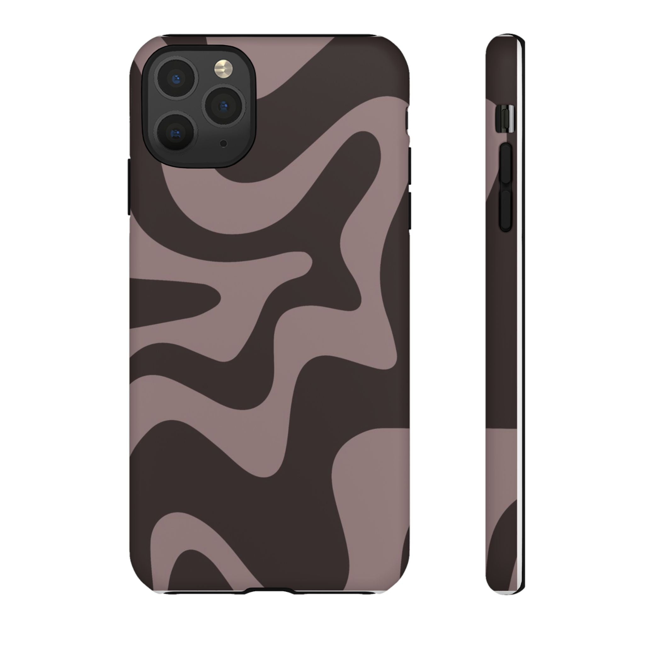 Camouflage Swirl iPhone Case — Matte Brown Abstract Camo Protective Cover