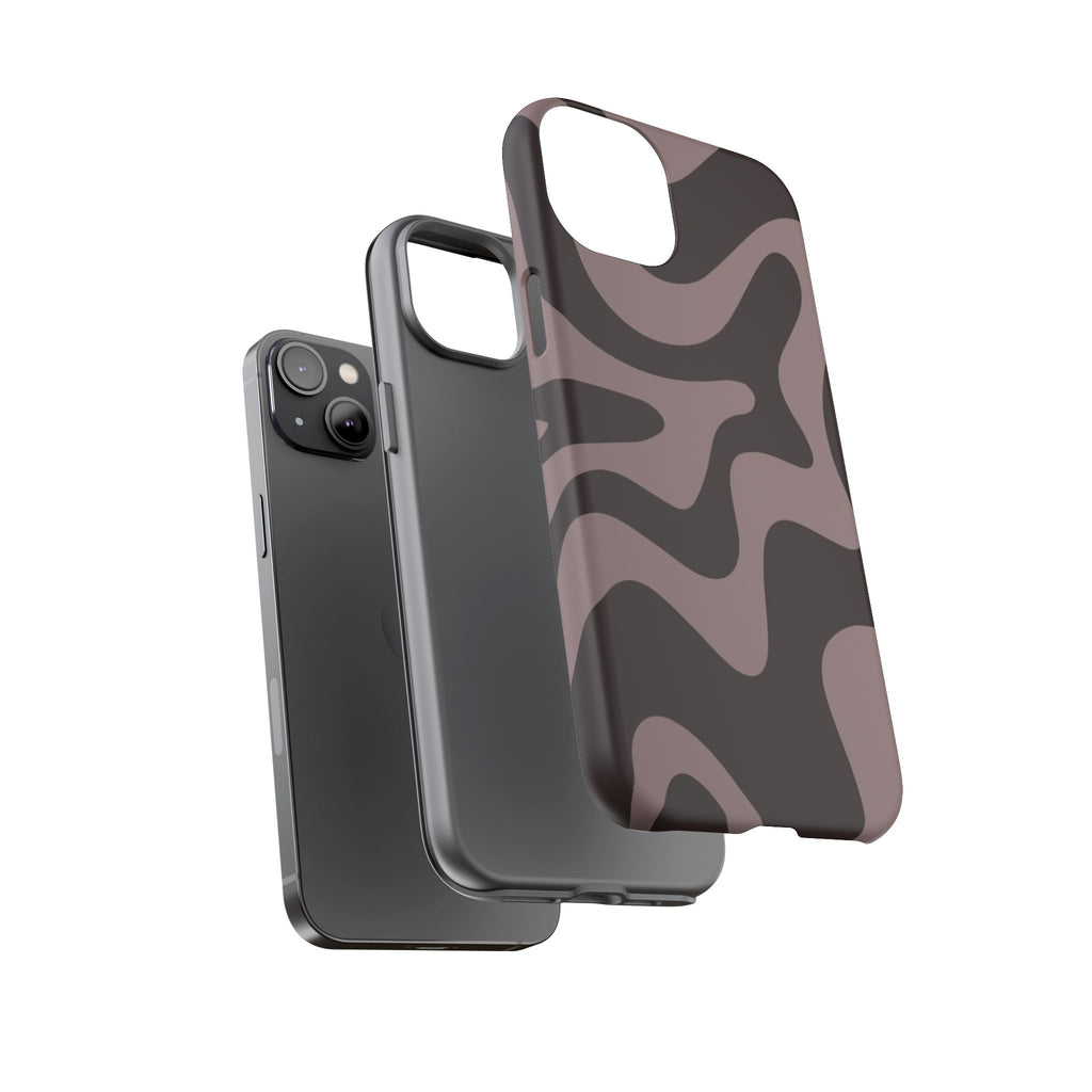 Camouflage Swirl iPhone Case — Matte Brown Abstract Camo Protective Cover