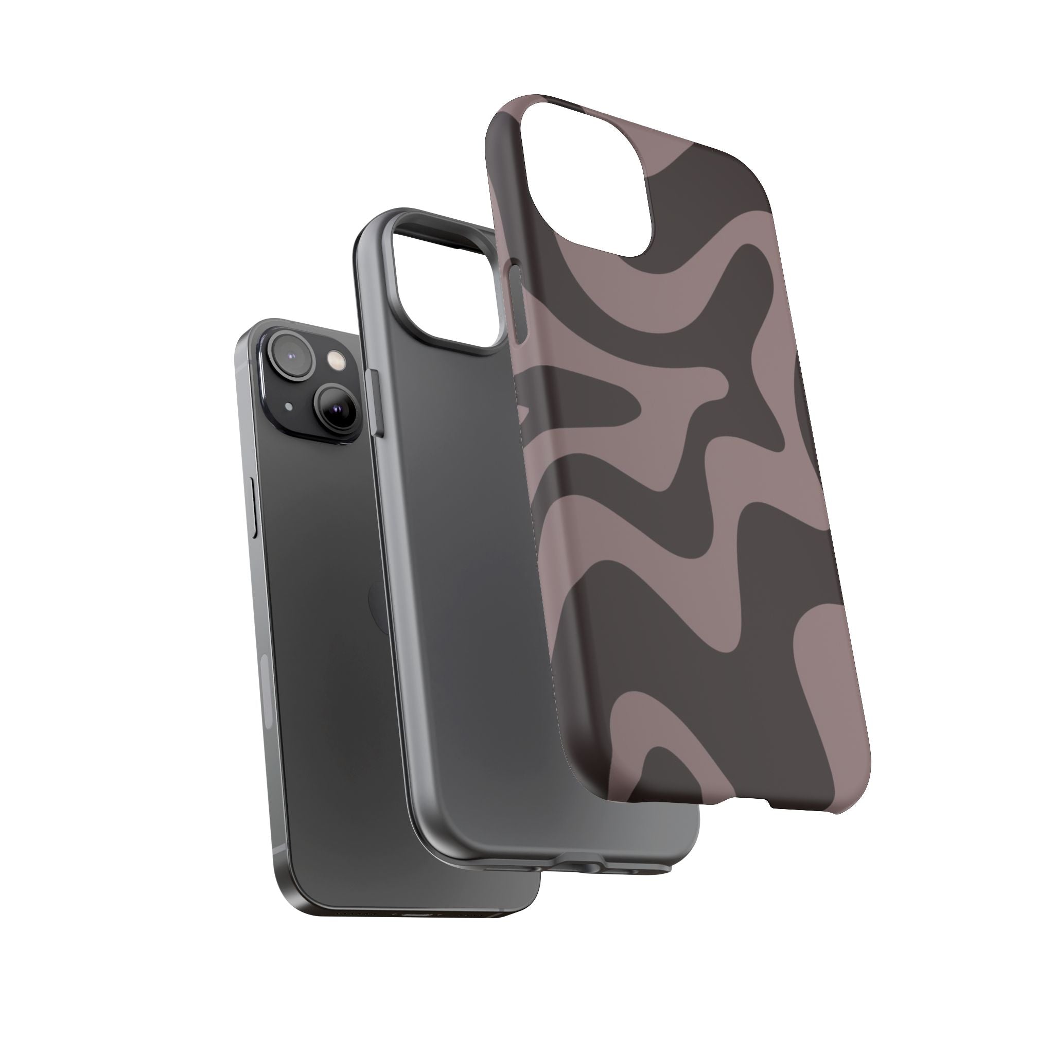 Camouflage Swirl iPhone Case — Matte Brown Abstract Camo Protective Cover