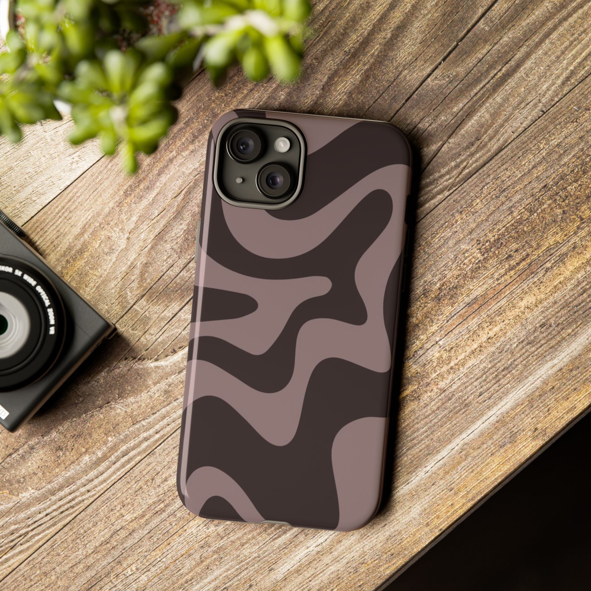 Camouflage Swirl iPhone Case — Matte Brown Abstract Camo Protective Cover
