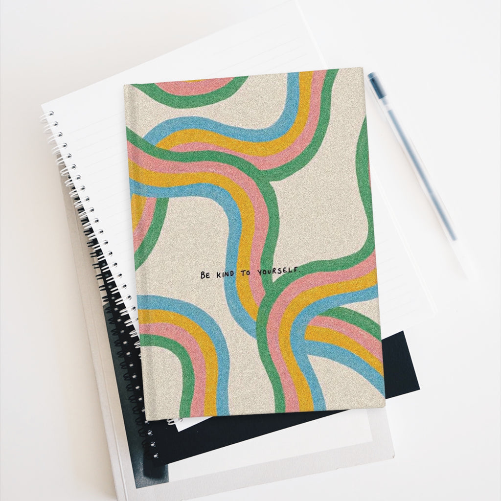 Hardcover Retro Rainbow Journal — "Be Kind to Yourself" Ruled Notebook