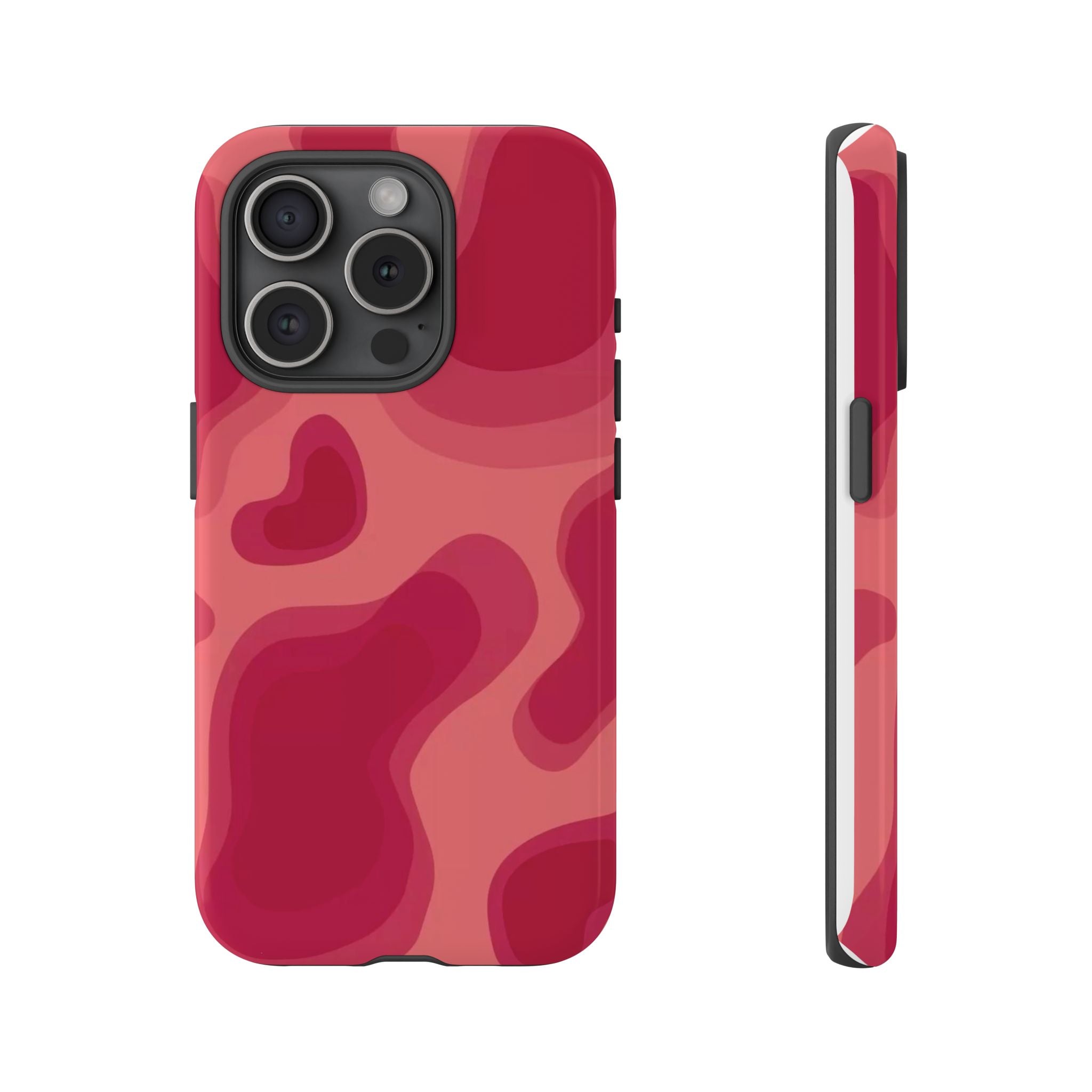 Red Pink Camo iPhone Case — Abstract Heart Pattern Tough Protective Cover
