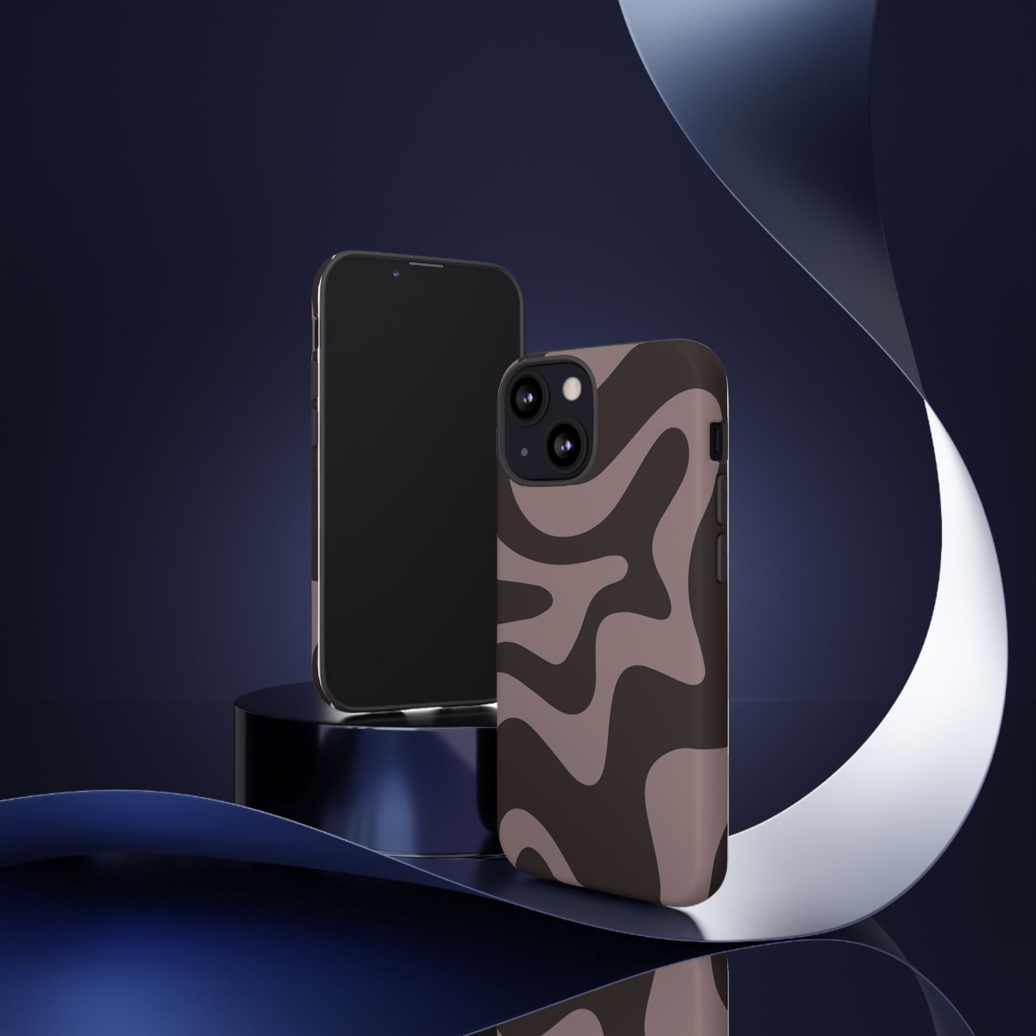 Camouflage Swirl iPhone Case — Matte Brown Abstract Camo Protective Cover