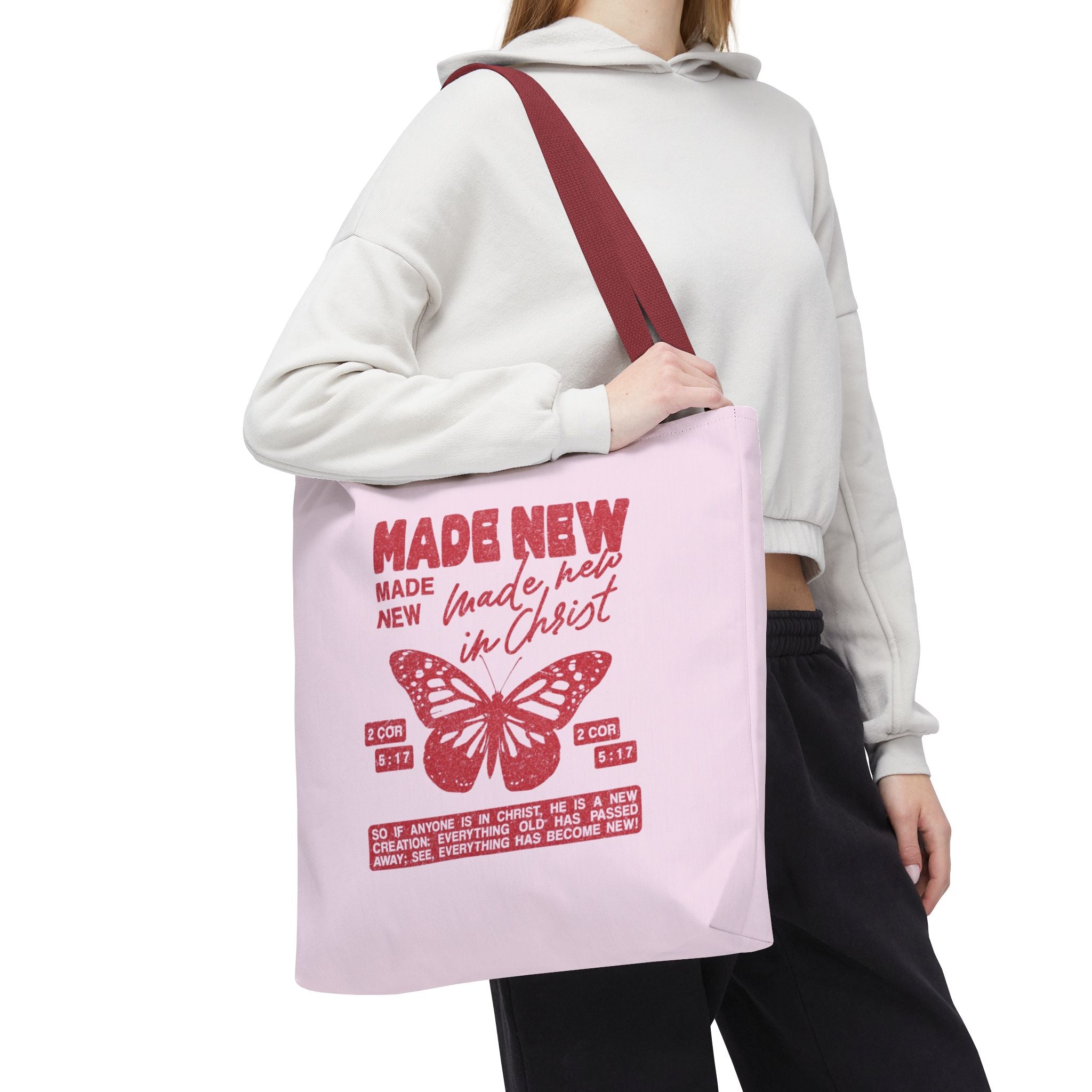 "Made New in Christ" Pink Butterfly Tote