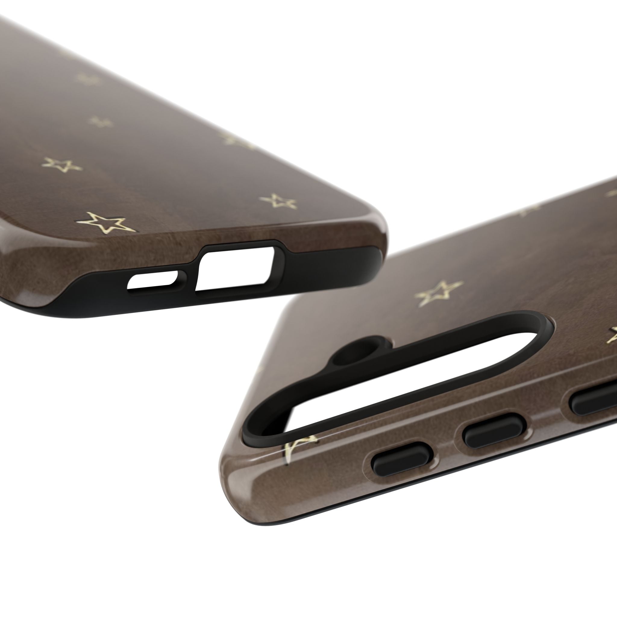 Brown Star Pattern Tough Phone Case – Rugged Leather-Look Protection