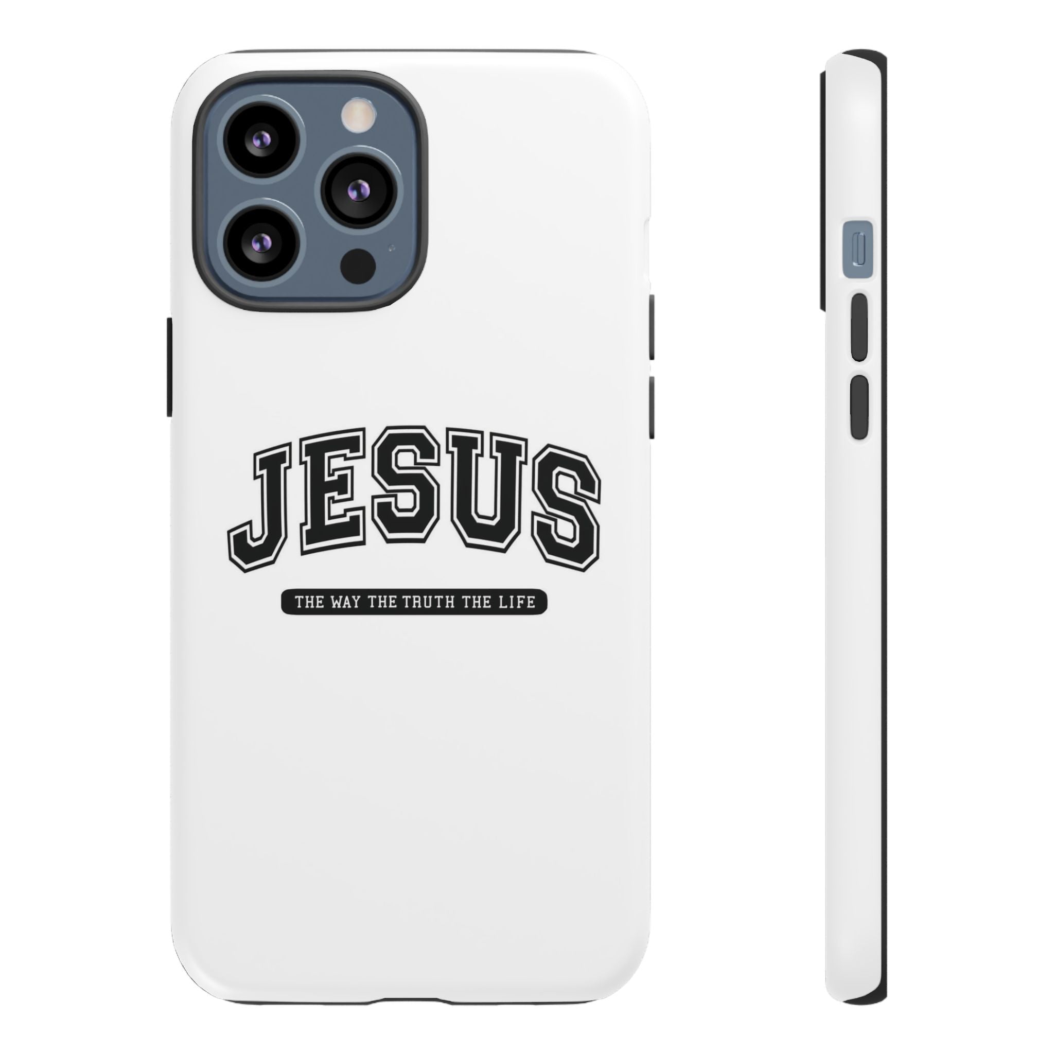 Jesus varsity phone case — 'Jesus: The Way The Truth The Life' tough protective cover