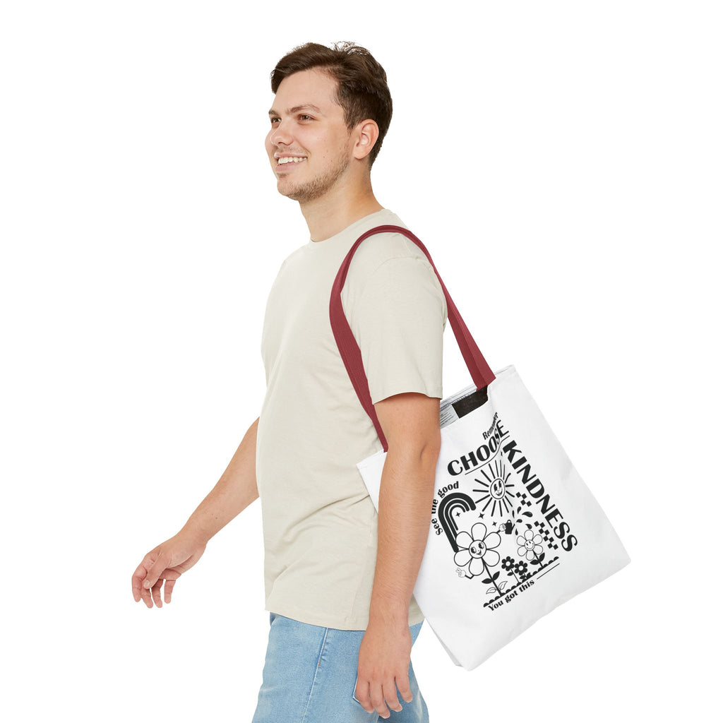 Choose Kindness Tote Bag — Inspirational Floral Rainbow Canvas Market Tote