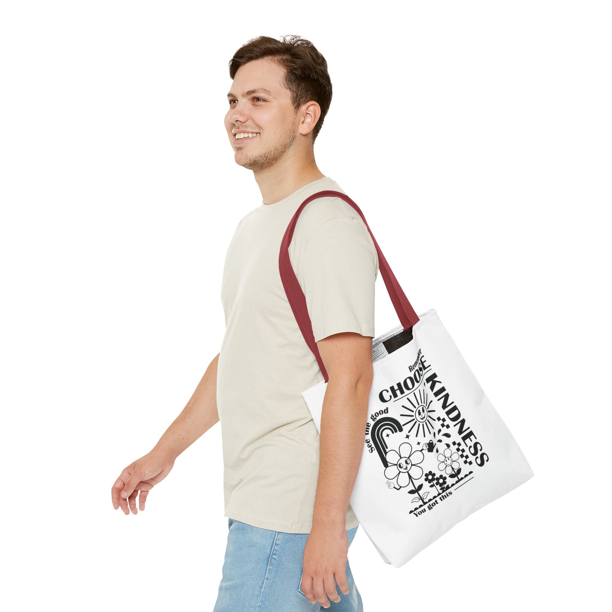 Choose Kindness Tote Bag — Inspirational Floral Rainbow Canvas Market Tote