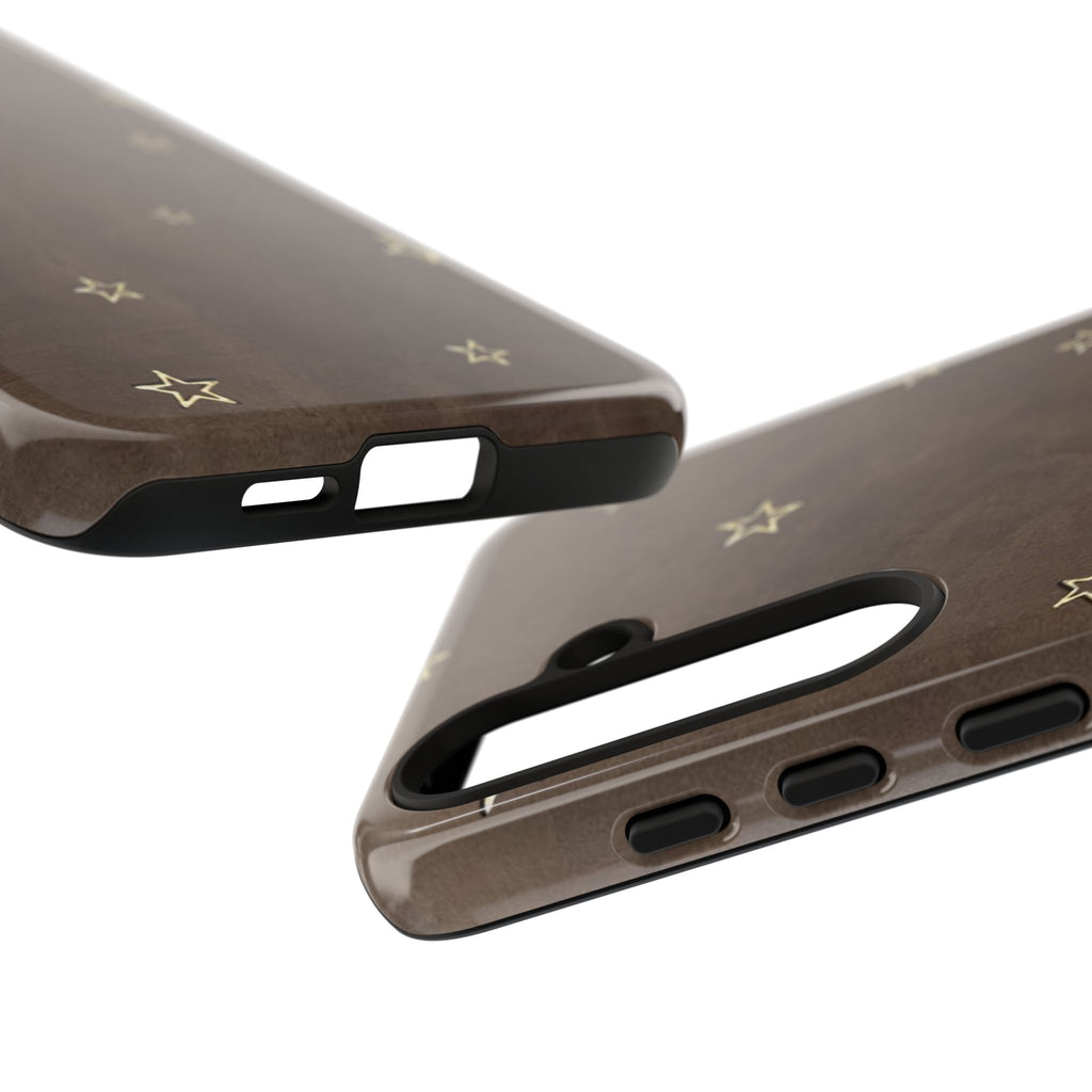 Brown Star Pattern Tough Phone Case – Rugged Leather-Look Protection