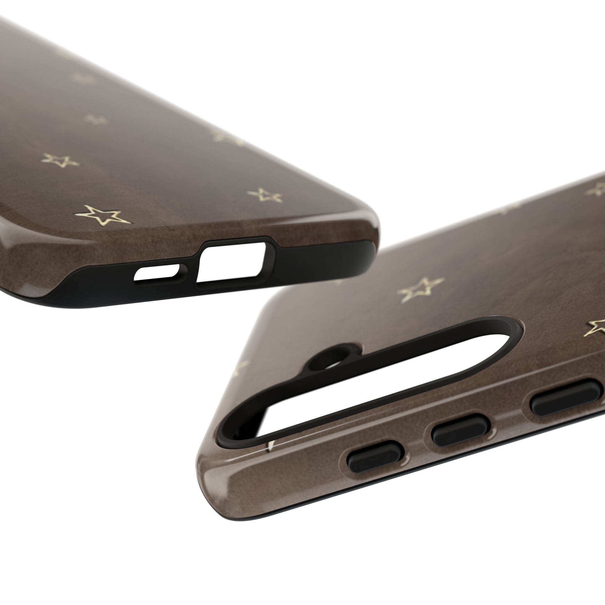 Brown Star Pattern Tough Phone Case – Rugged Leather-Look Protection