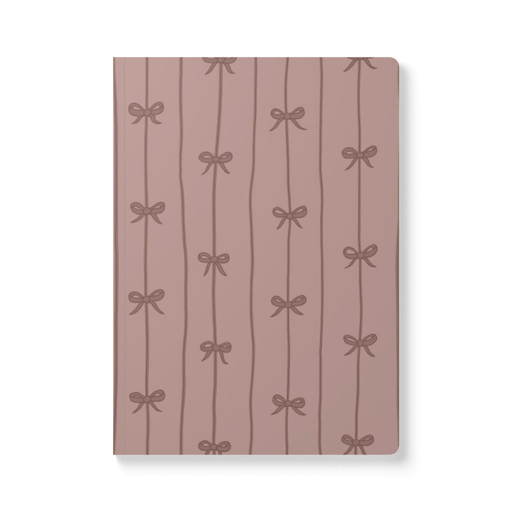 Bow Pattern Softcover Journal — Floral Ribbon Notebook for Women, Cute Lined Journal with Inside Prints