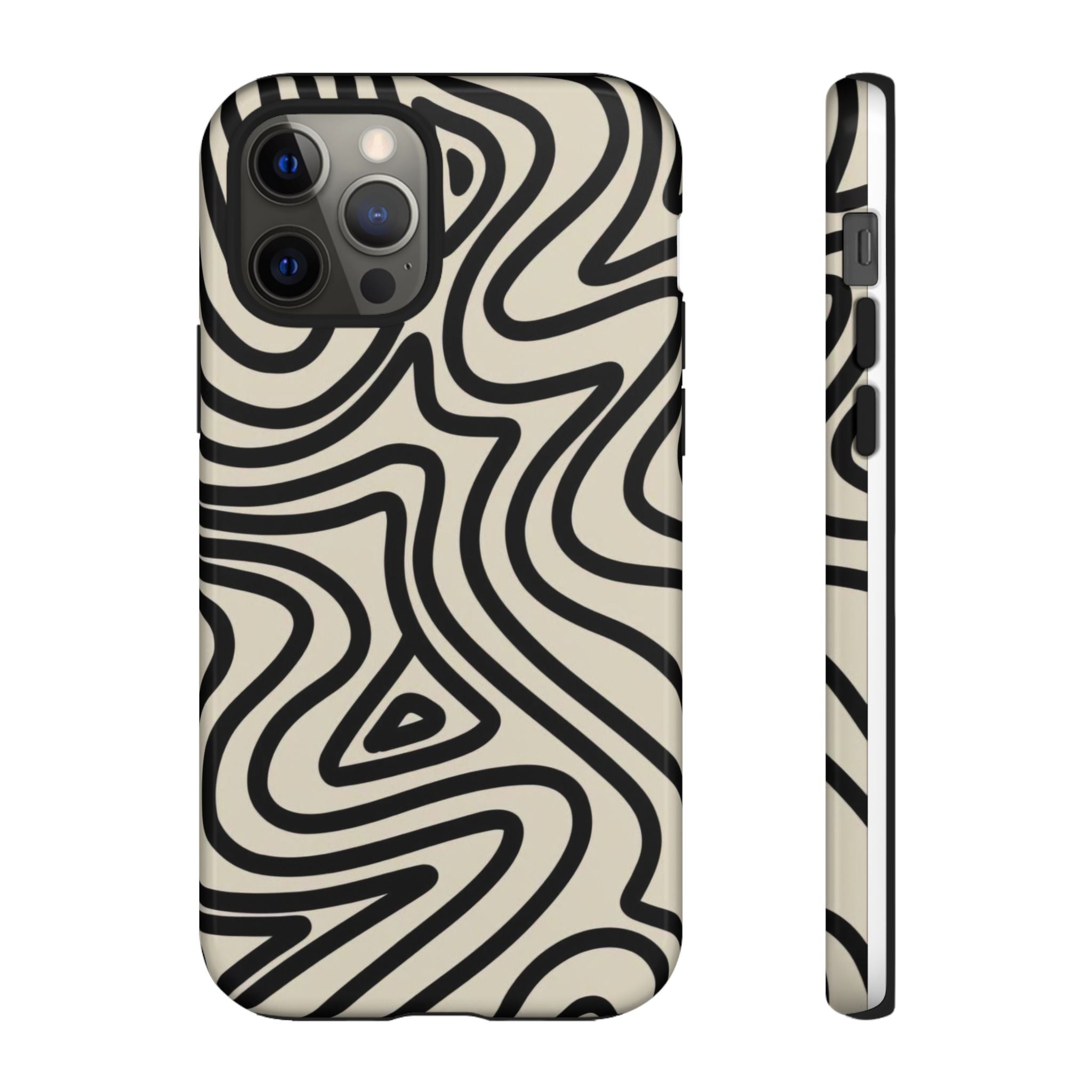 Abstract Black Swirl Tough Phone Case — Retro Psychedelic iPhone Cover