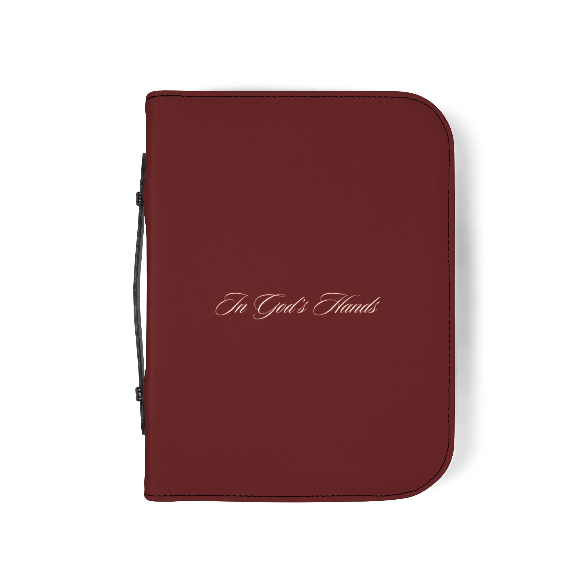 Burgundy Zippered Bible Cover – "In God's Hands" Protective Case with Handle