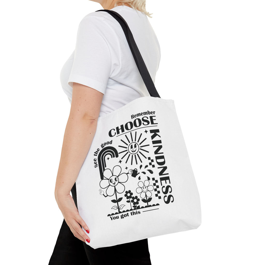 Choose Kindness Tote Bag — Inspirational Floral Rainbow Canvas Market Tote