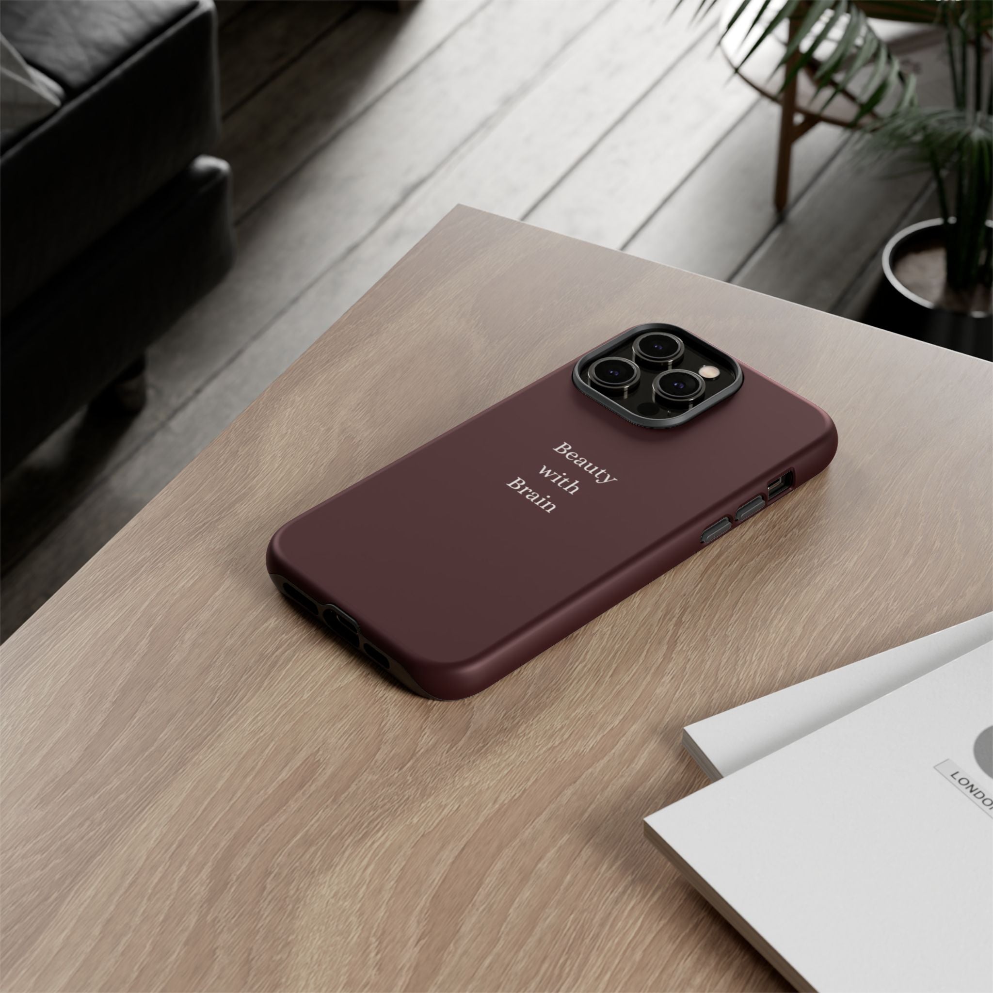 Tough Case — "Beauty with Brain" Protective iPhone Case (Sleek Maroon)