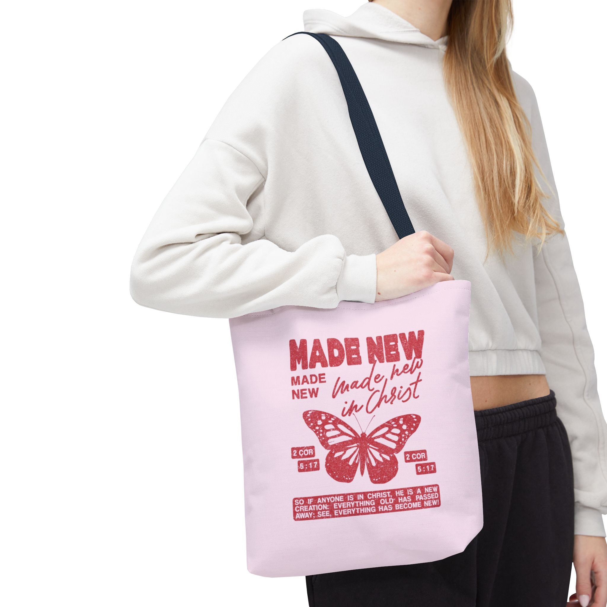 "Made New in Christ" Pink Butterfly Tote