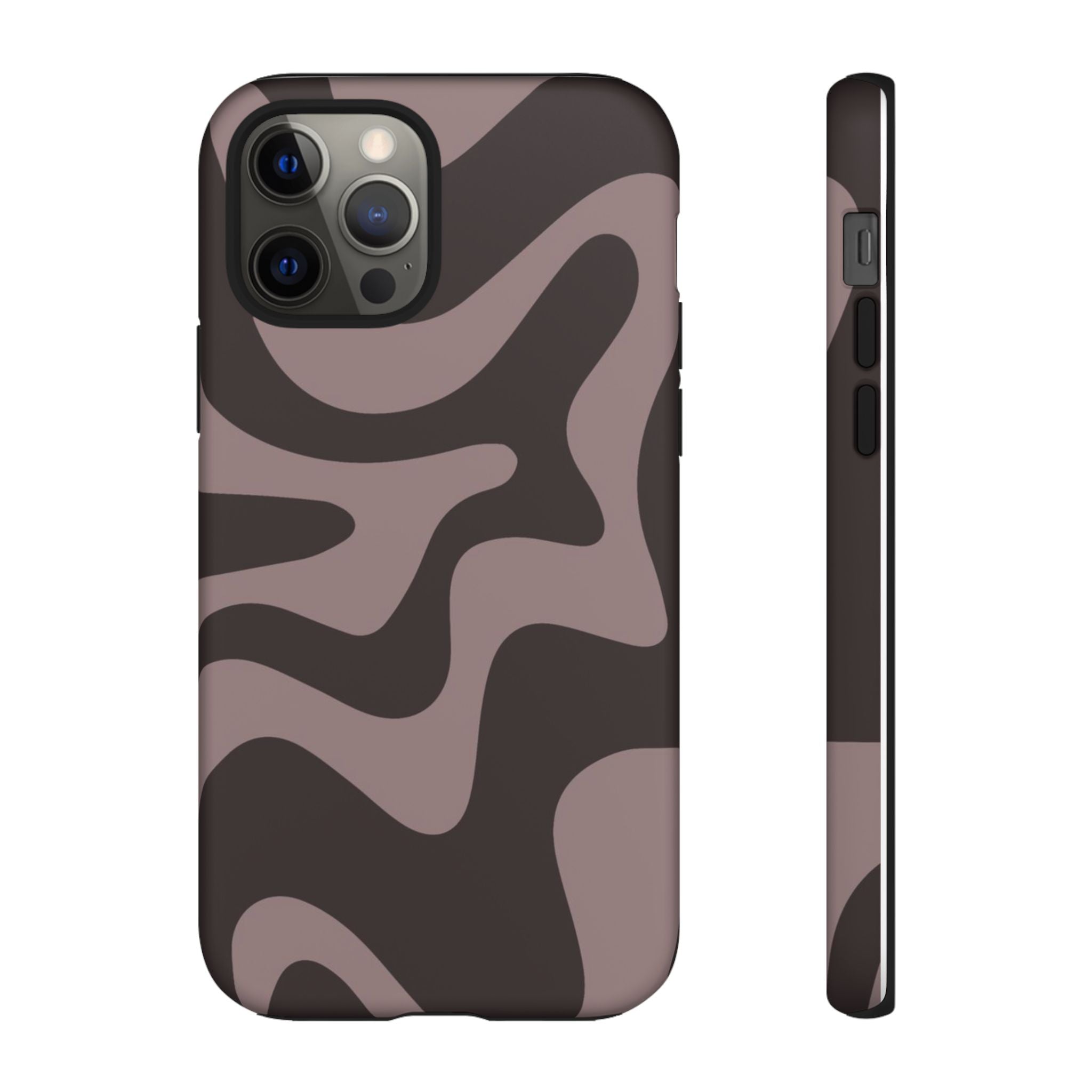 Camouflage Swirl iPhone Case — Matte Brown Abstract Camo Protective Cover