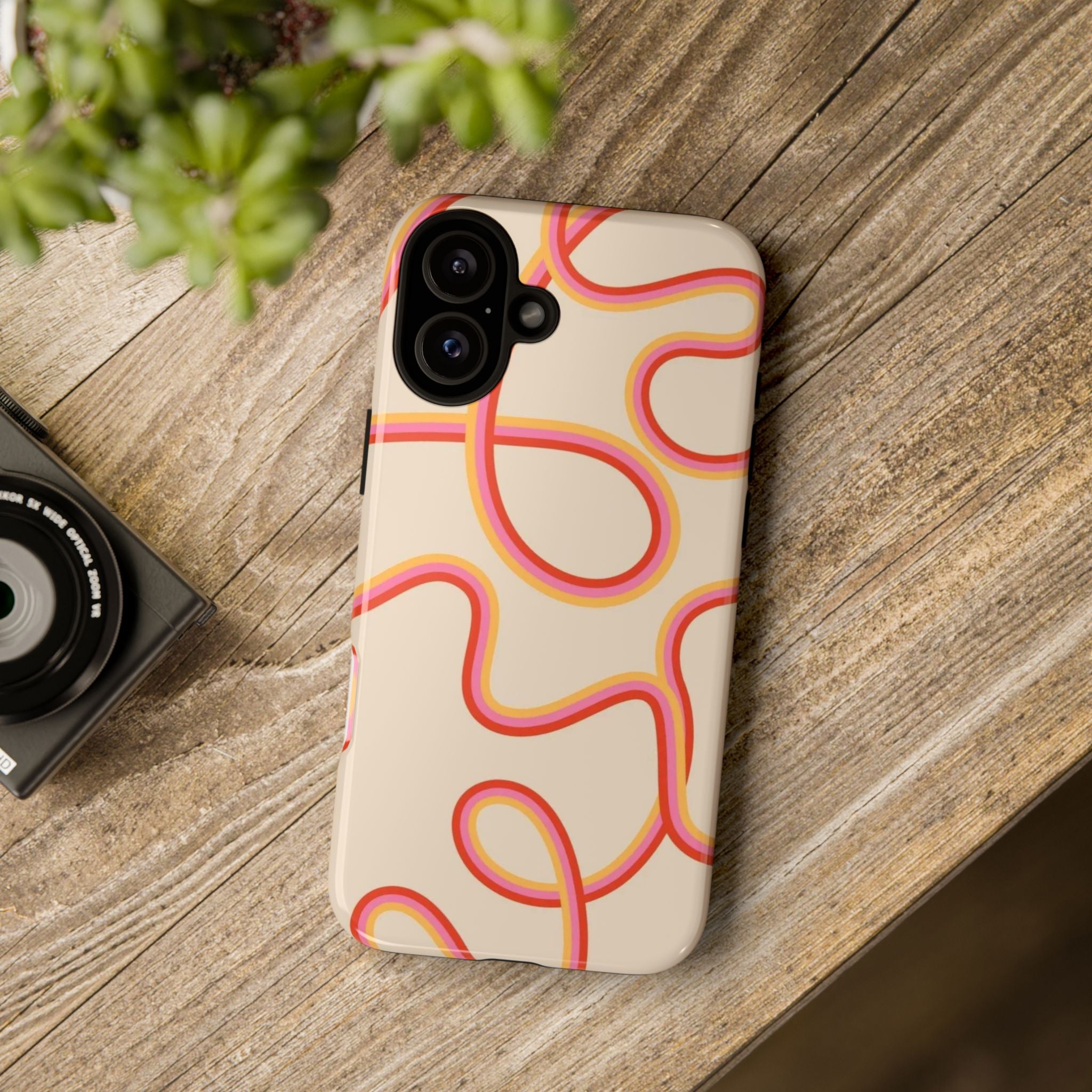 Retro Loop Pattern iPhone Case – Peach & Sunset Abstract Tough Case
