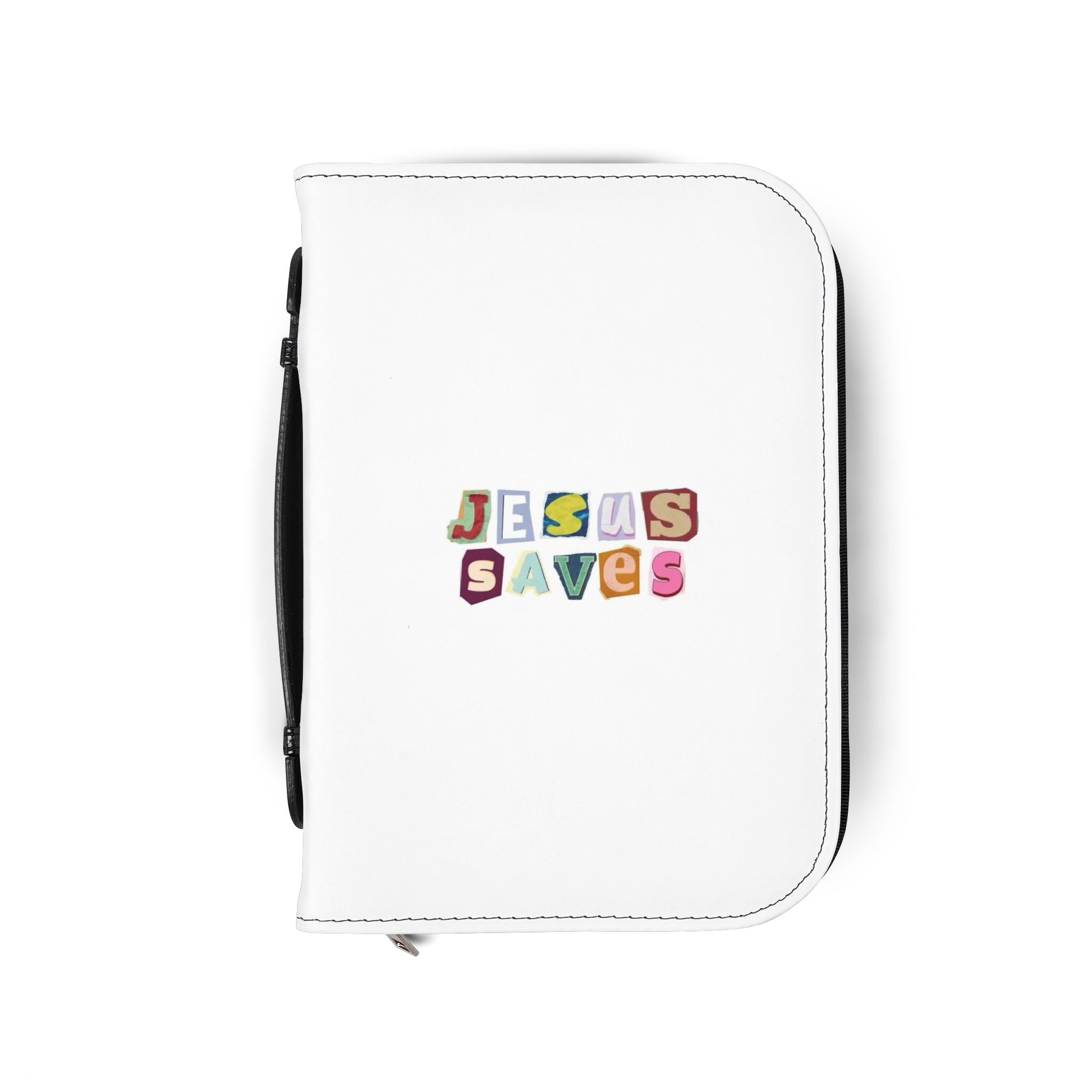 Bible Cover — 'Jesus Saves' Colorful Block Letter Zippered Bible Cover
