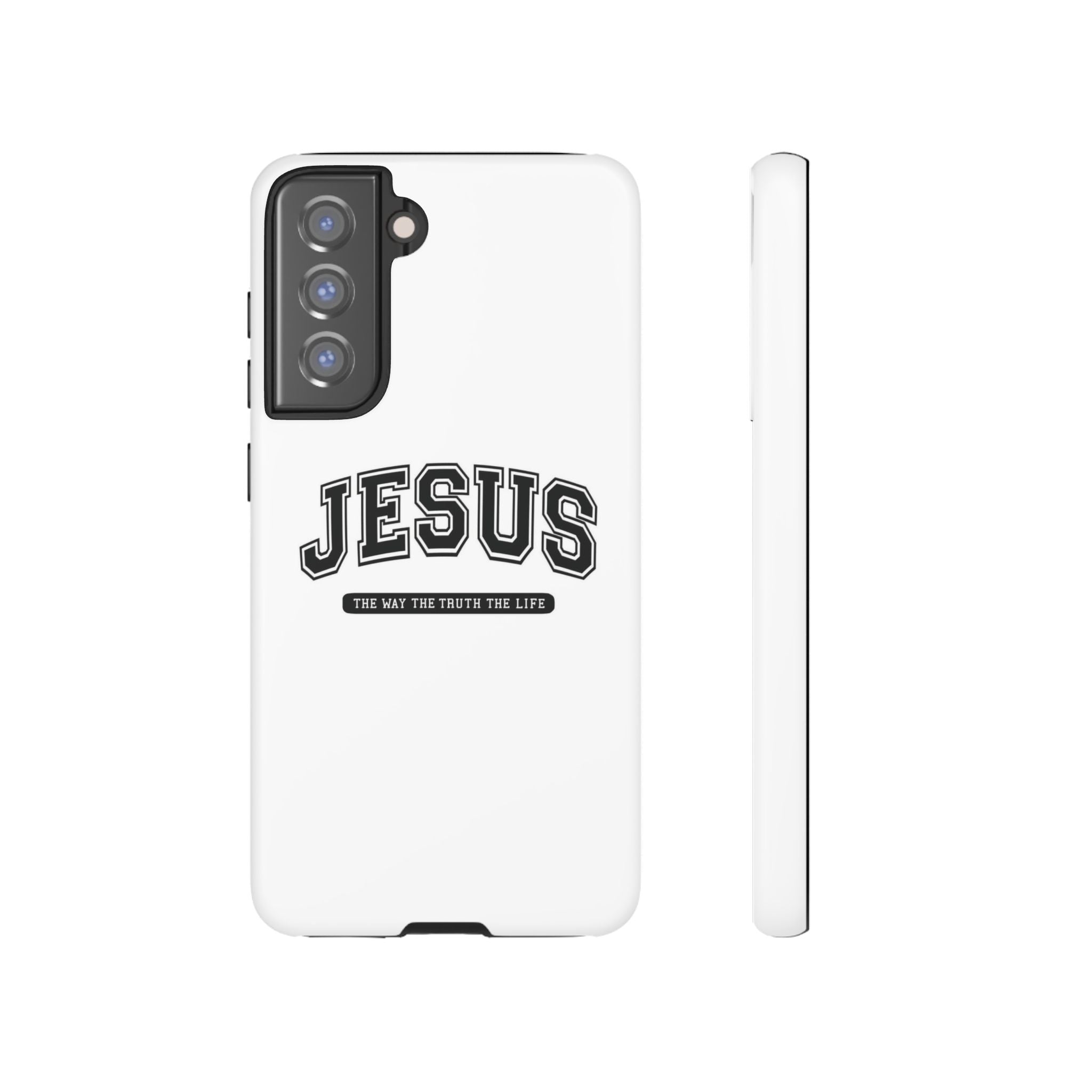 Jesus varsity phone case — 'Jesus: The Way The Truth The Life' tough protective cover