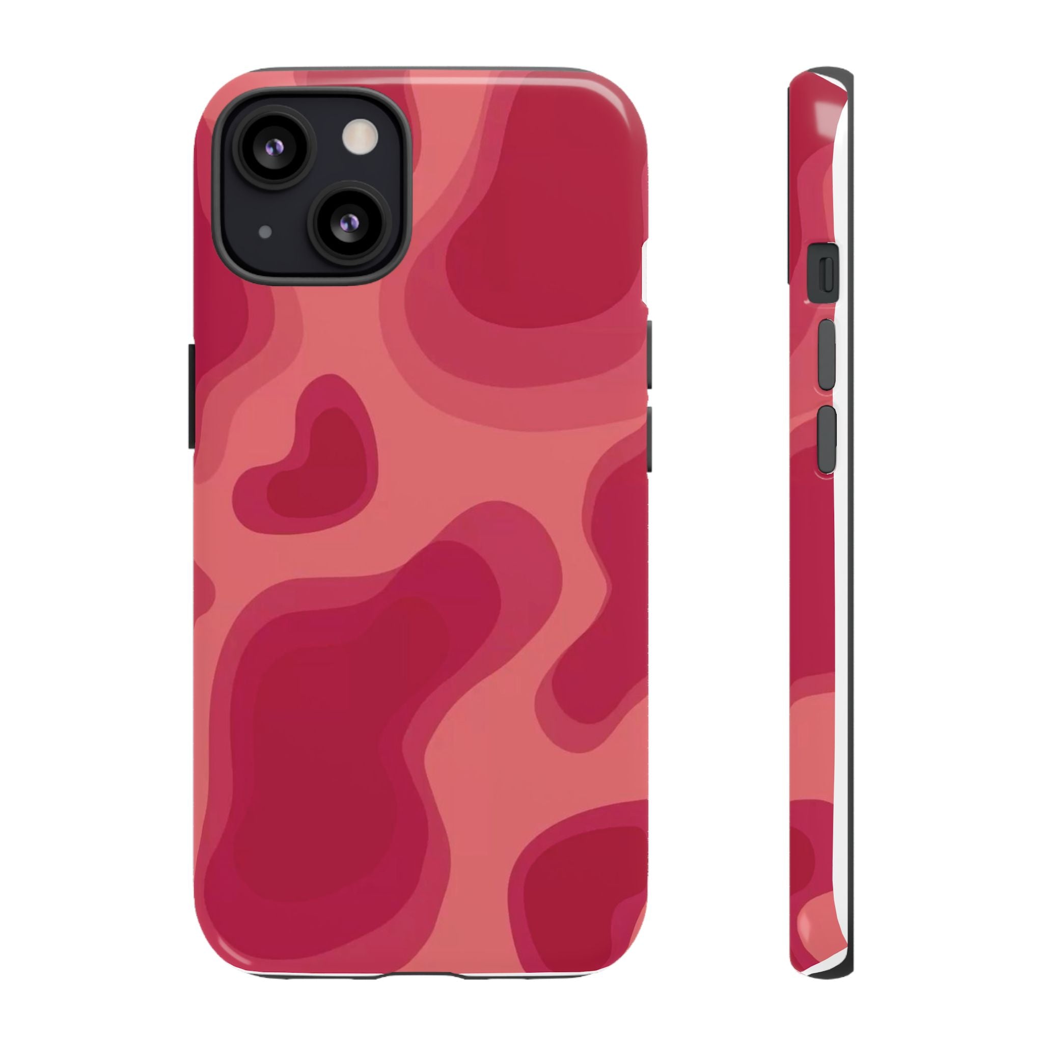 Red Pink Camo iPhone Case — Abstract Heart Pattern Tough Protective Cover