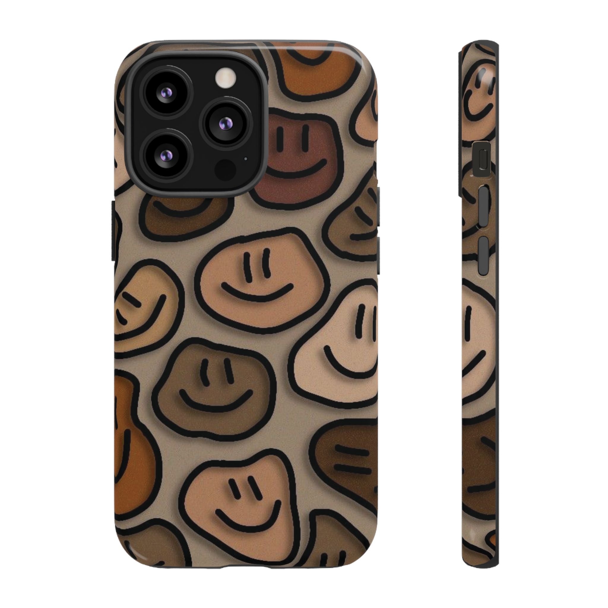 Smiley Faces iPhone Case — Neutral Brown Diverse Smiles Protective Cover