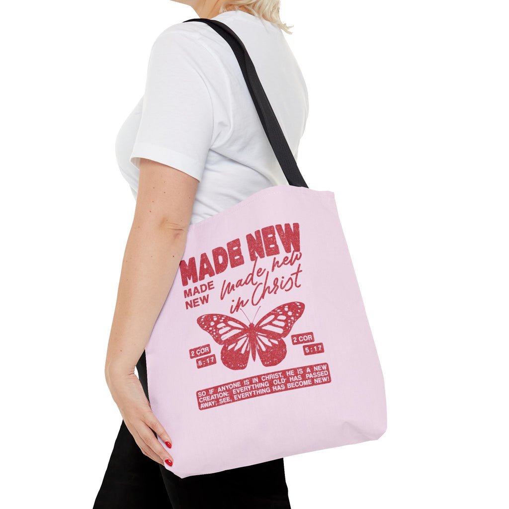 "Made New in Christ" Pink Butterfly Tote