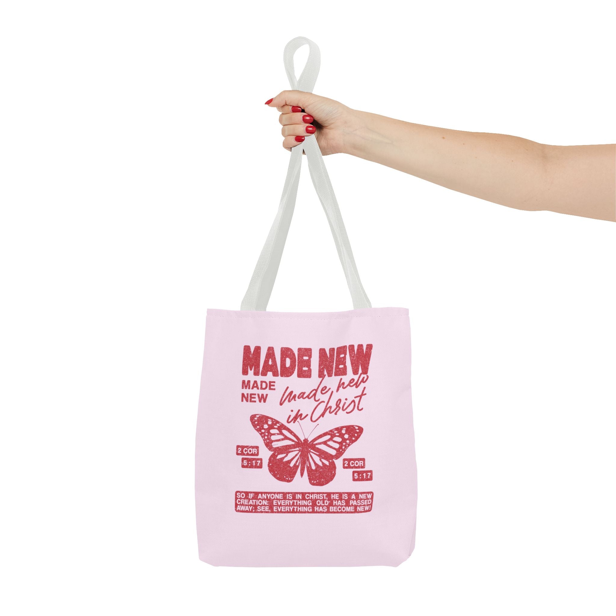 "Made New in Christ" Pink Butterfly Tote