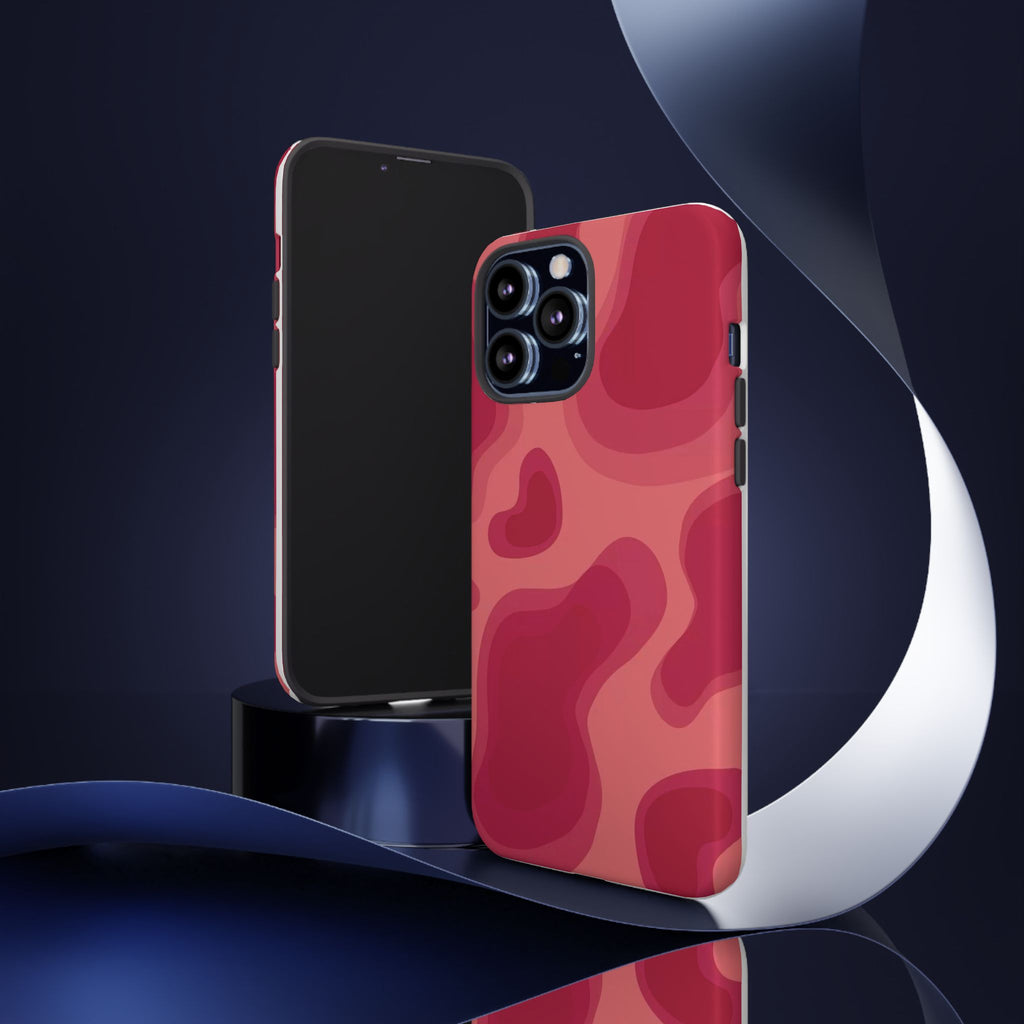 Red Pink Camo iPhone Case — Abstract Heart Pattern Tough Protective Cover