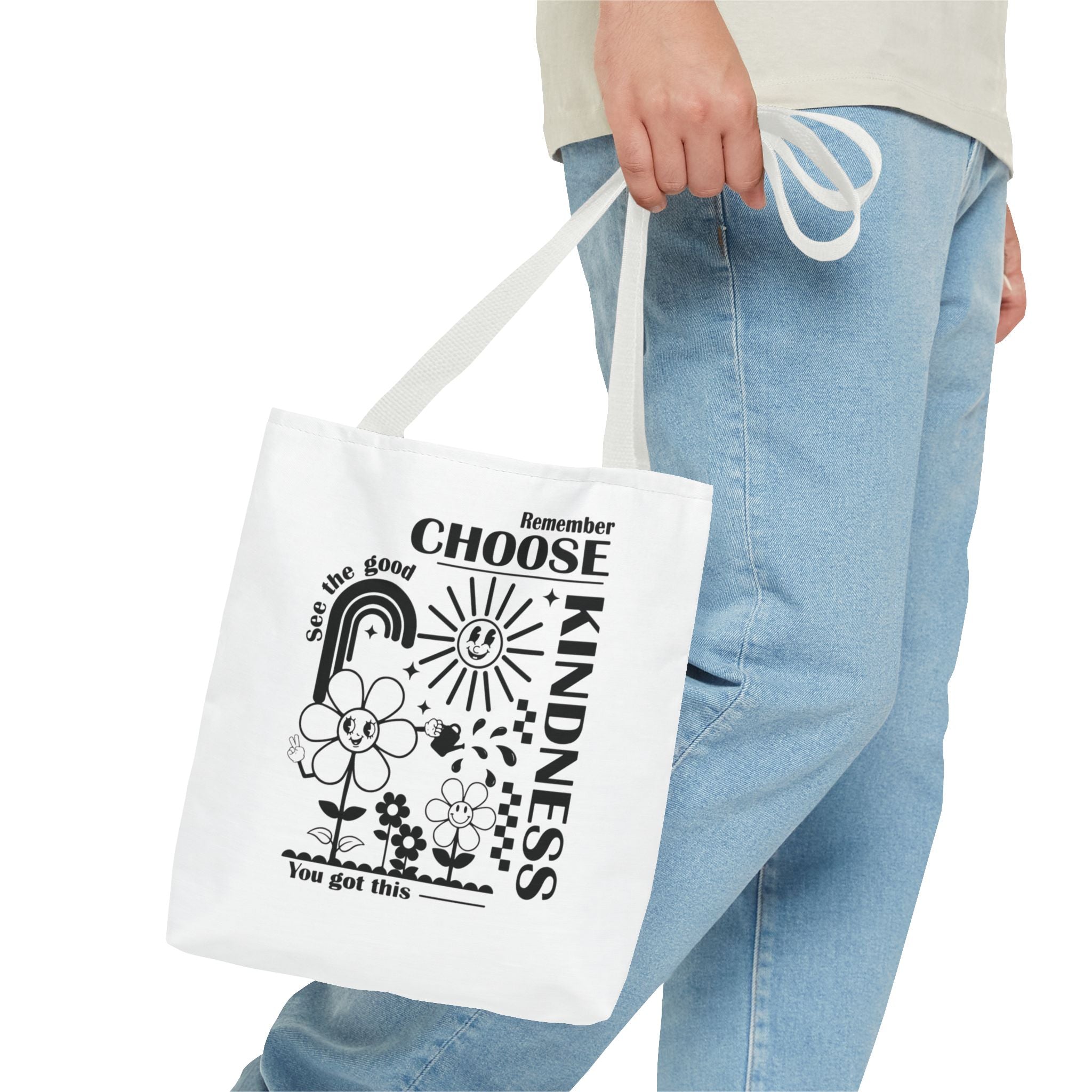Choose Kindness Tote Bag — Inspirational Floral Rainbow Canvas Market Tote