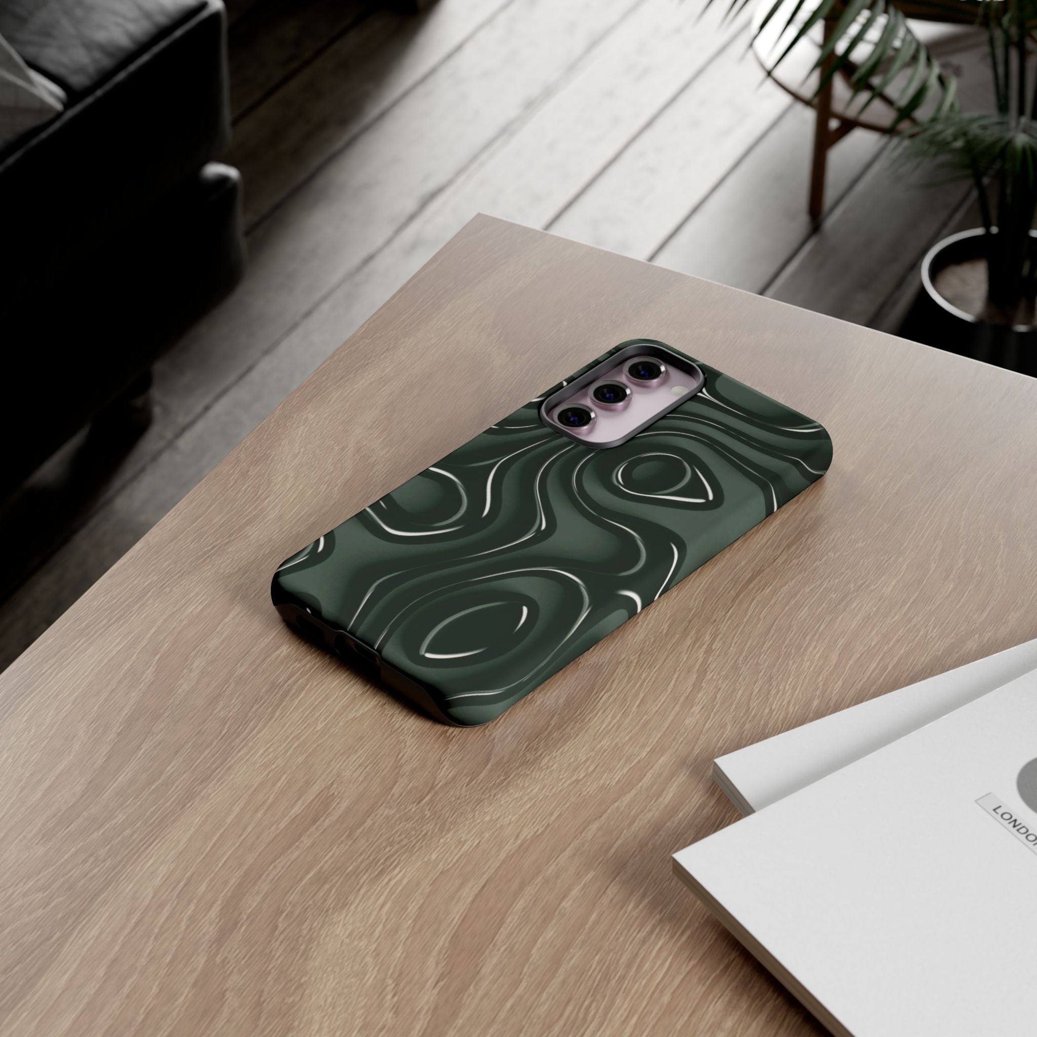 Dark Green Abstract Swirl Tough Phone Case