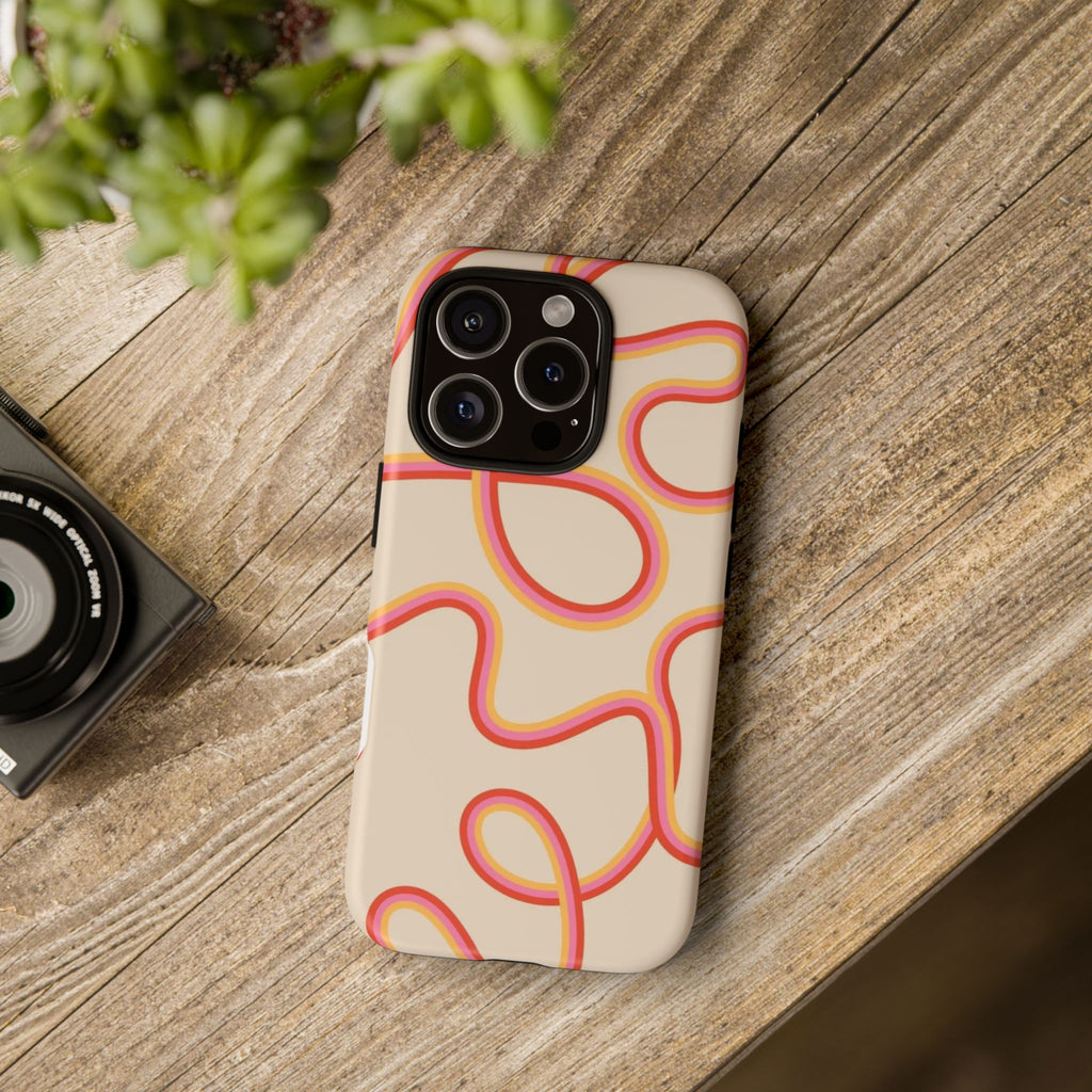 Retro Loop Pattern iPhone Case – Peach & Sunset Abstract Tough Case