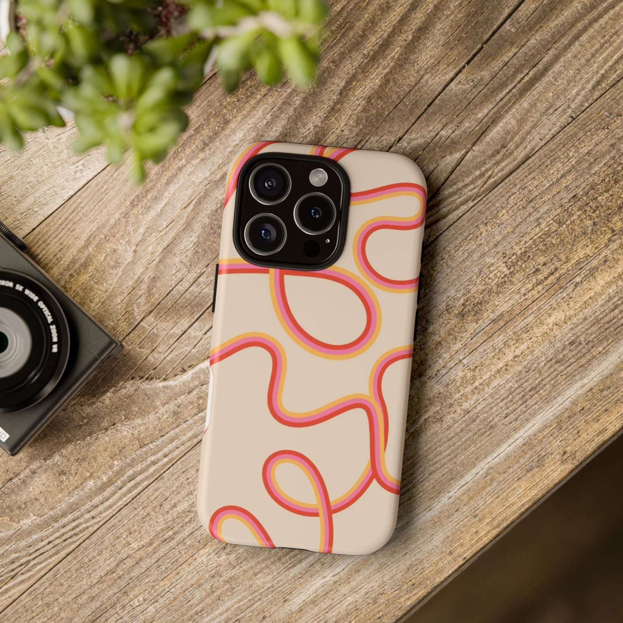 Retro Loop Pattern iPhone Case – Peach & Sunset Abstract Tough Case