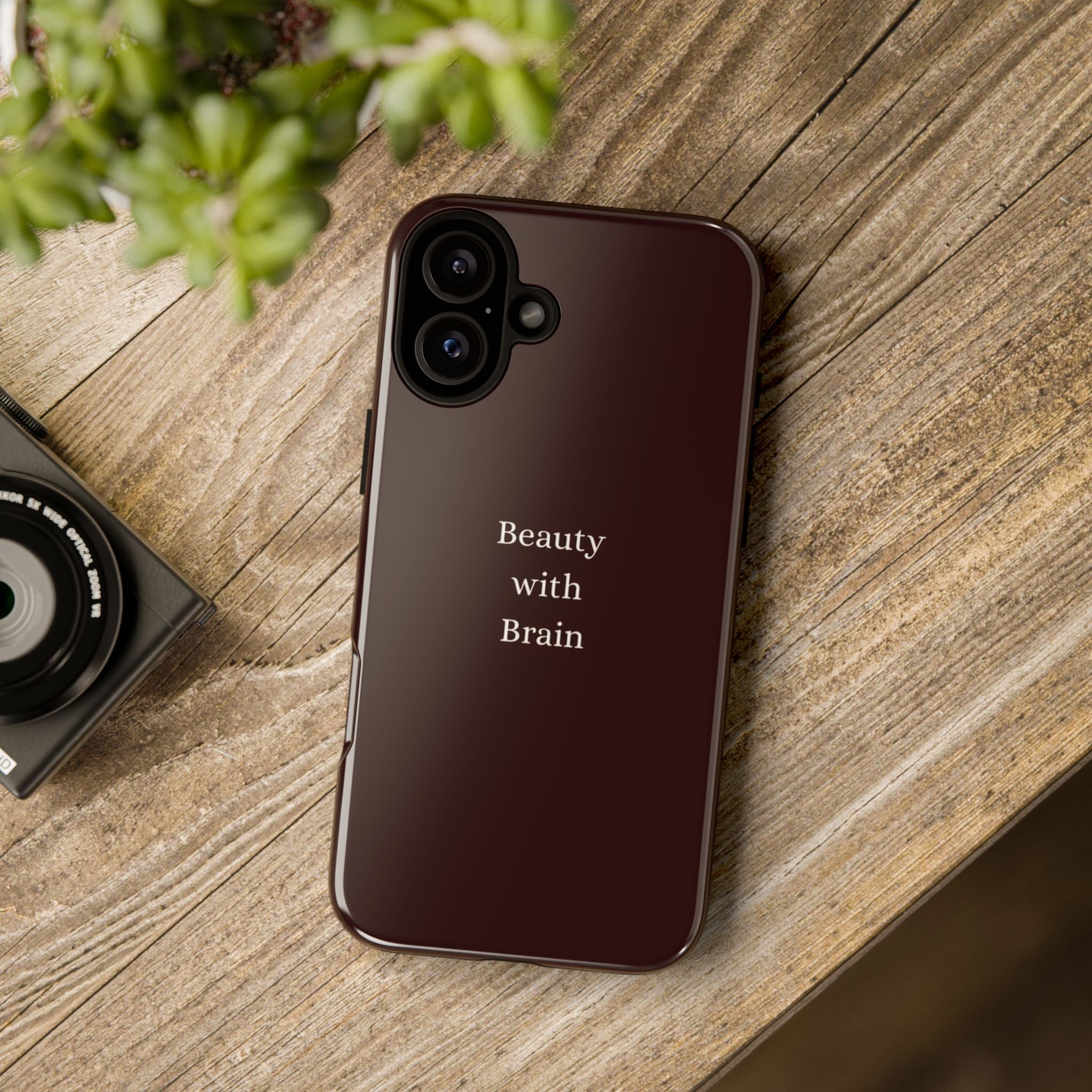 Tough Case — "Beauty with Brain" Protective iPhone Case (Sleek Maroon)