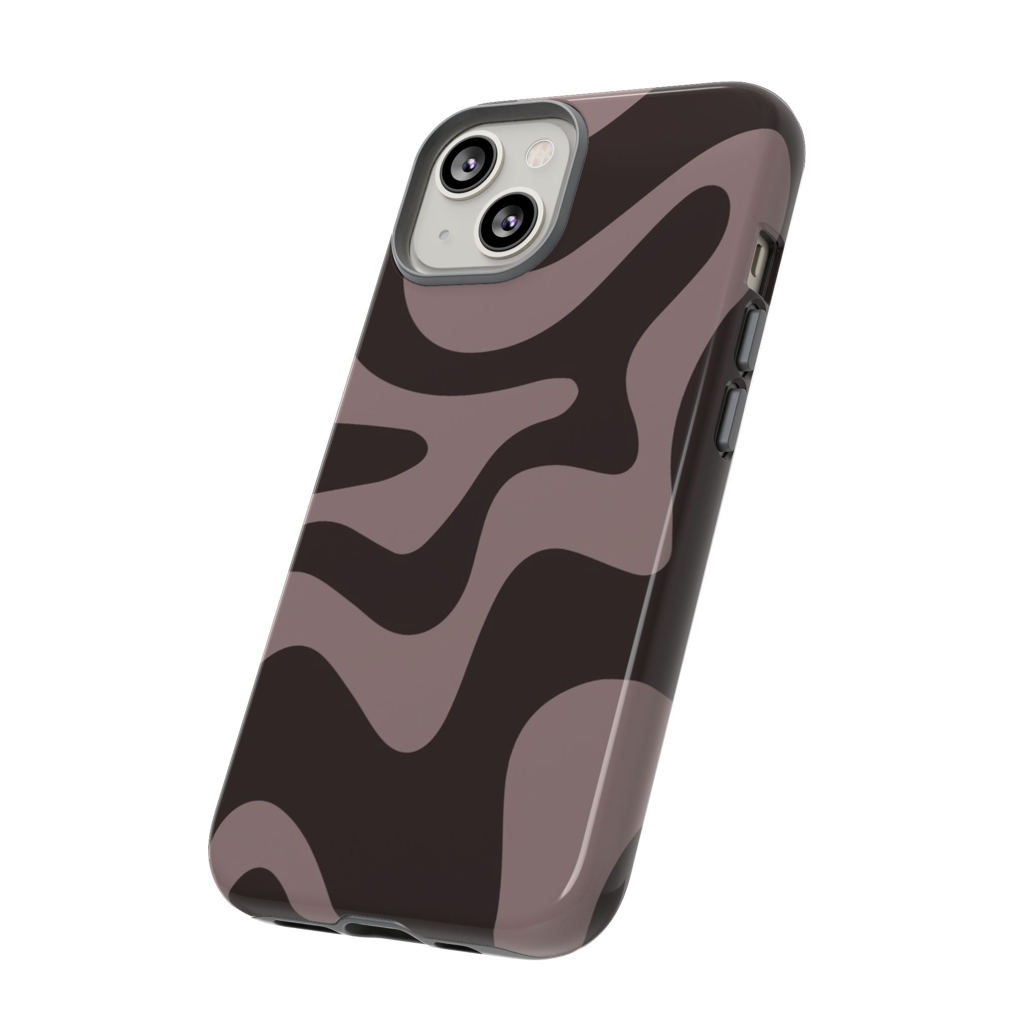 Camouflage Swirl iPhone Case — Matte Brown Abstract Camo Protective Cover