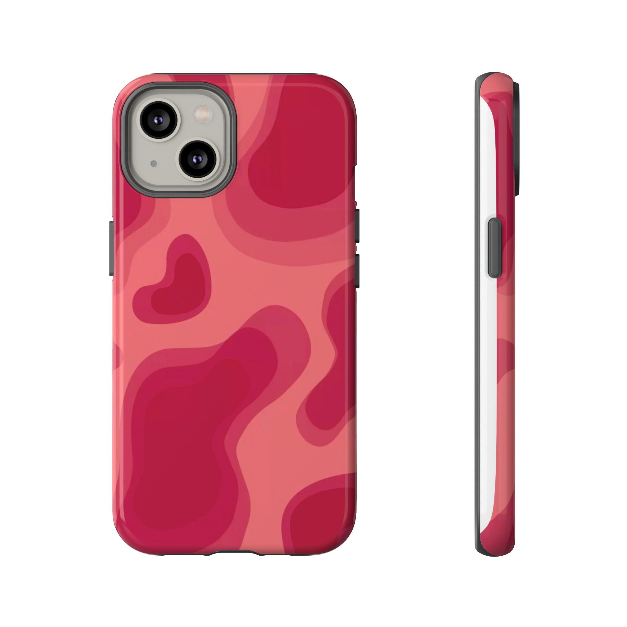 Red Pink Camo iPhone Case — Abstract Heart Pattern Tough Protective Cover