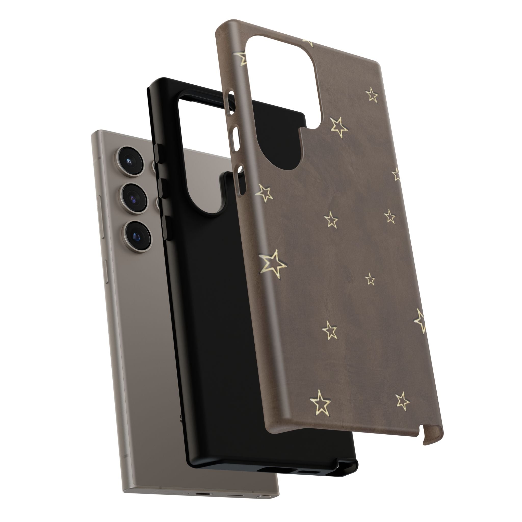 Brown Star Pattern Tough Phone Case – Rugged Leather-Look Protection